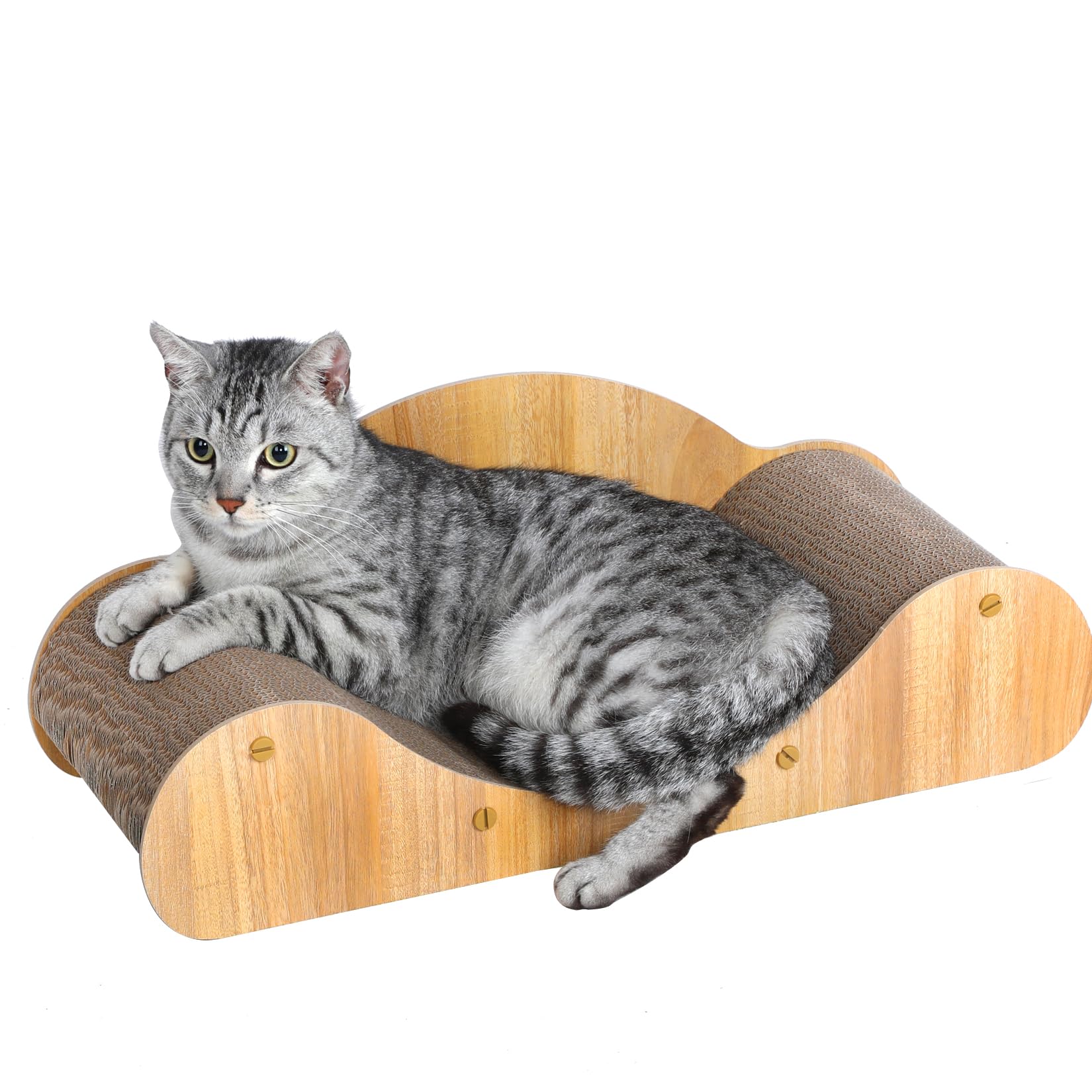Simple Deluxe Cat Scratcher Cardboard Bed, Natural Solid Wood Scratch Lounger for Scratching&Sleeping, 23 inches Scratching Boar