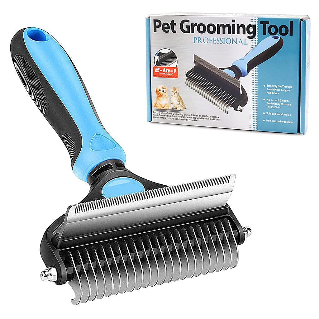 Qwid Pet Hair Remover Trimmer Dog Deshedding Brush 2 In 1 Pet Undercoat Rake For Cats And Dog, Double Sided Shedding Undercoat R