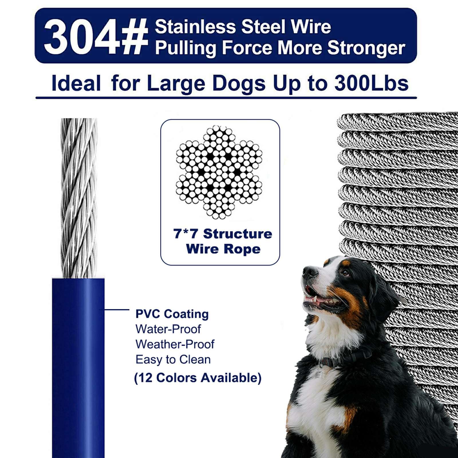 Watfoon Tie Out Cable For Dogs Up To 300 Lbs, 150Ft Extra Strong 1000+Pound Break Strength Tieout Tether Trolley Training Lead,