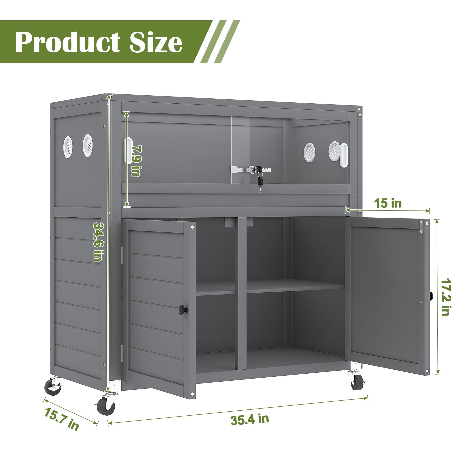 NEOCOZY 30 Gallon Reptile Tank with Storage Cabinet and Stand,Solid Wood Reptile Enclosure with Safe Lock and Universal Wheels,I