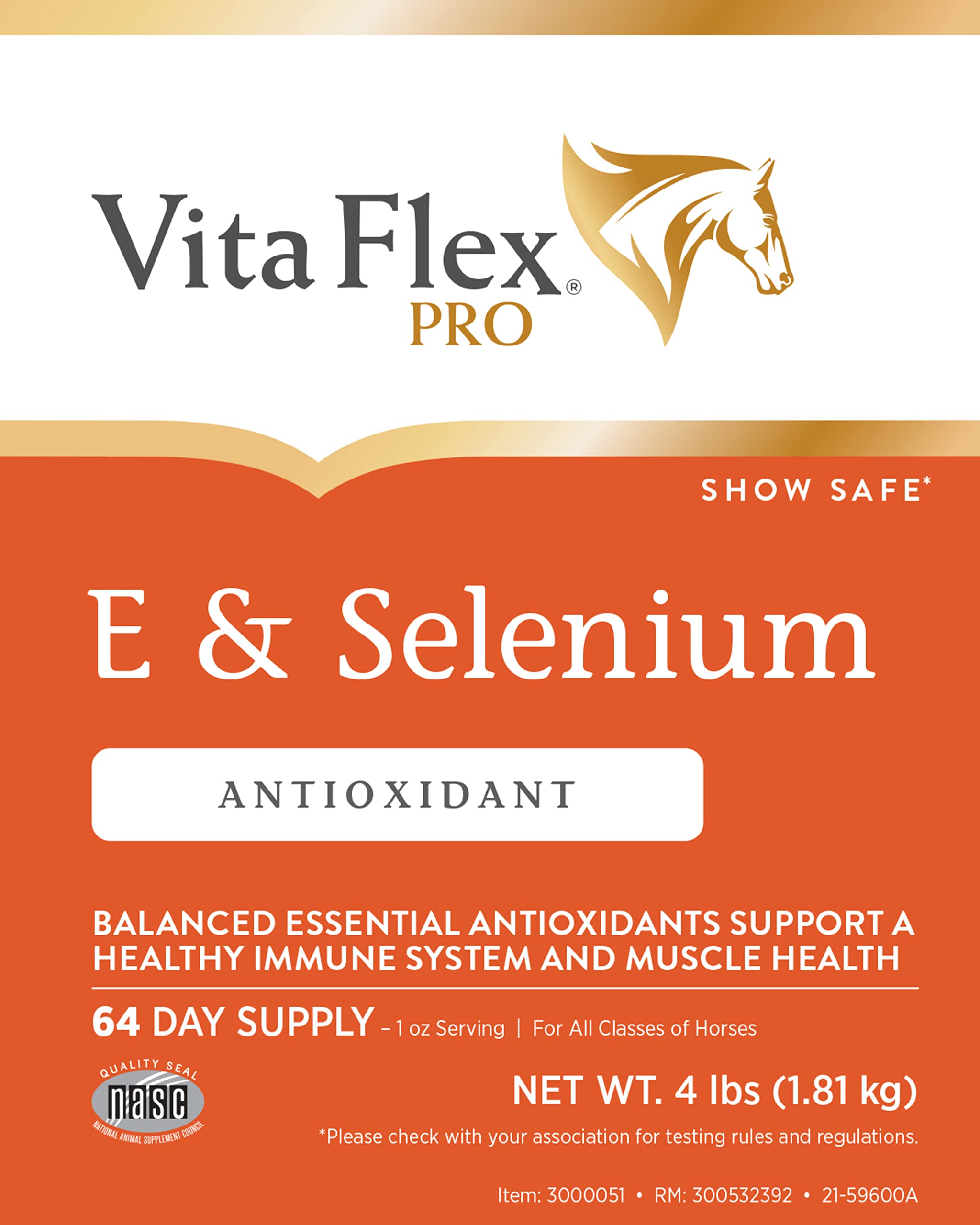 Vita Flex Pro E & Selenium Supplement, 4 lb, 64-Day Supply, Essential Antioxidants, Brown Plastic