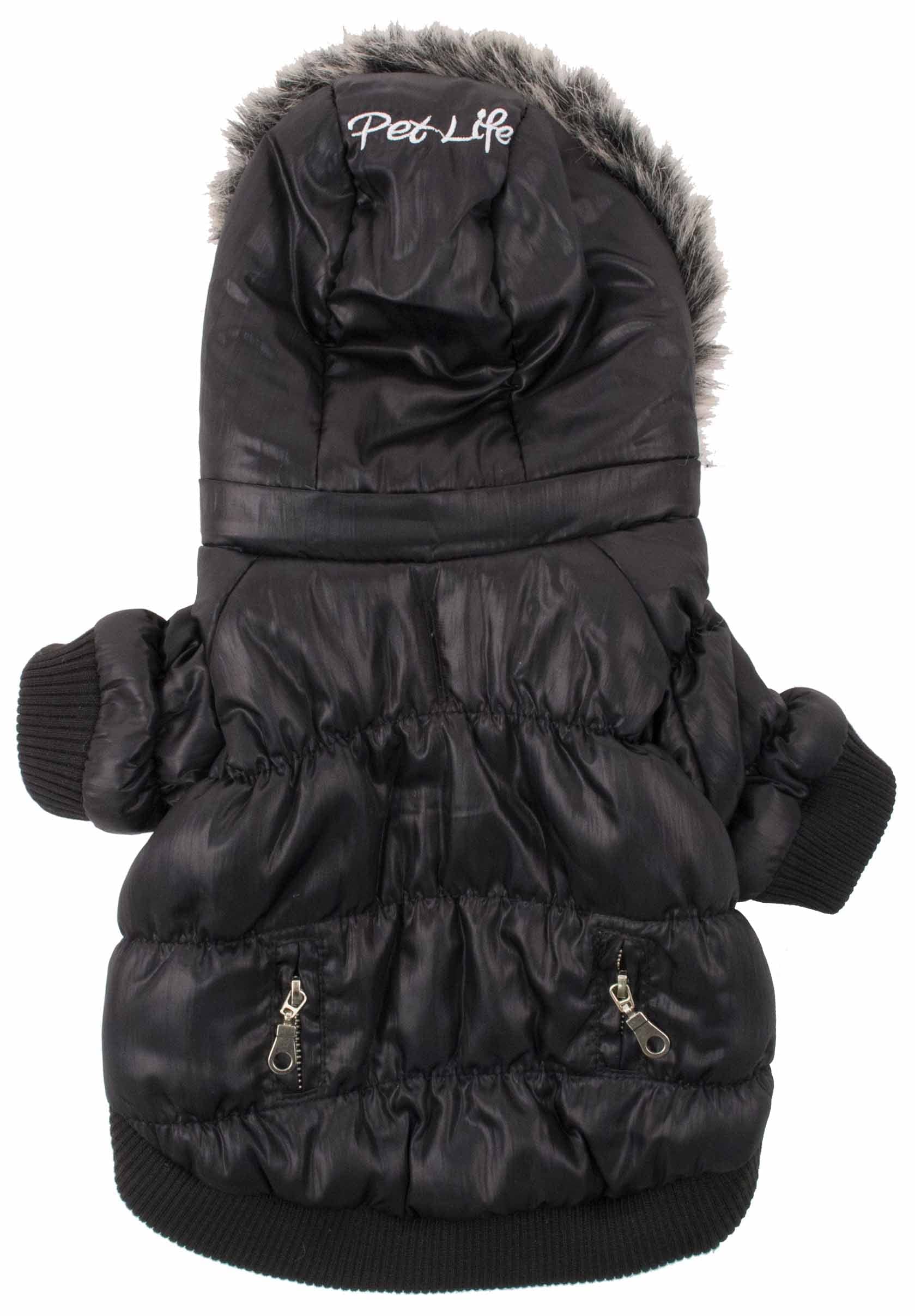 PET LIFE Classic Metallic Fashion Pet Dog Coat Jacket Parka w/ 3M Insulation and Removable Hood, X-Small, Metallic Black