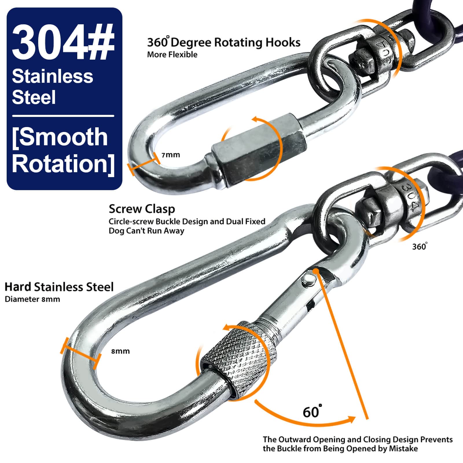 Watfoon 50Ft Dog Tie Out Run Cable For Dogs Up To 300Lbs, Long Dog Chains Training Tether Leash Heavy Duty Dog Run Cable With Stainless Dual Fix Buckle For Yard Garden Park Camping Training Outside