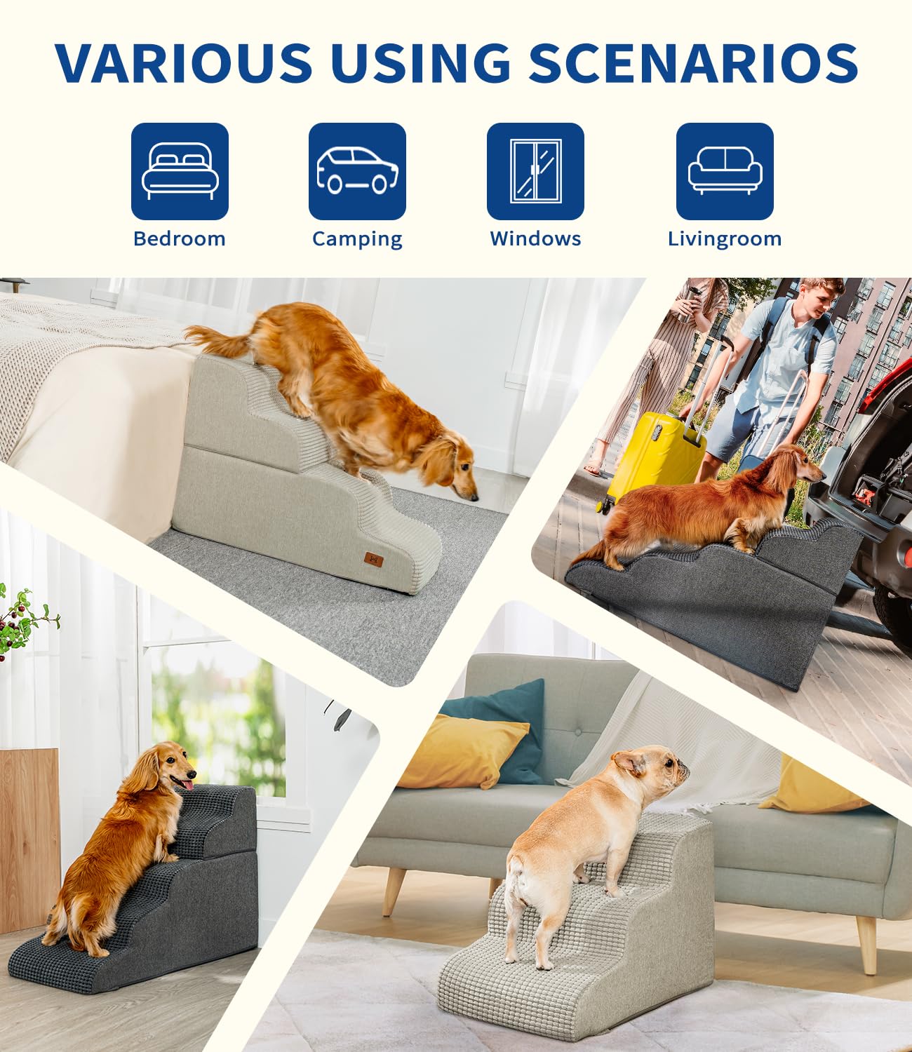 Abcpet Dog Step For Bed, Dog Stair 3-Step 35D Pet Stair 15.7'' H For High Bed Or Sofa Non-Slip Balanced Pet Step Indoor, Grey