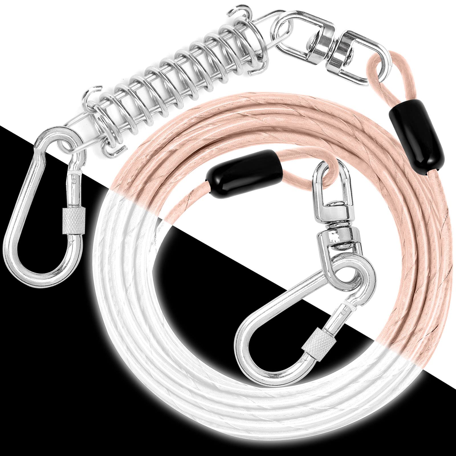 Dog Tie Out Cable: Reflective 150 Ft Heavy Duty Dogs Chain For Outside With Shock Absorbing Spring - Dog Runner Leash For Yard C