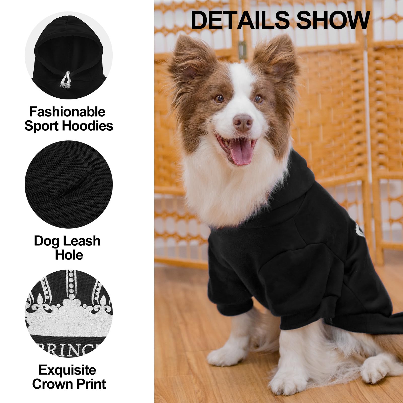 Expawlorer Boy'S Dog Hoodie - Sweater With Leash Hole, Cold Weather Clothes, Sweatshirt With Pocket - Black