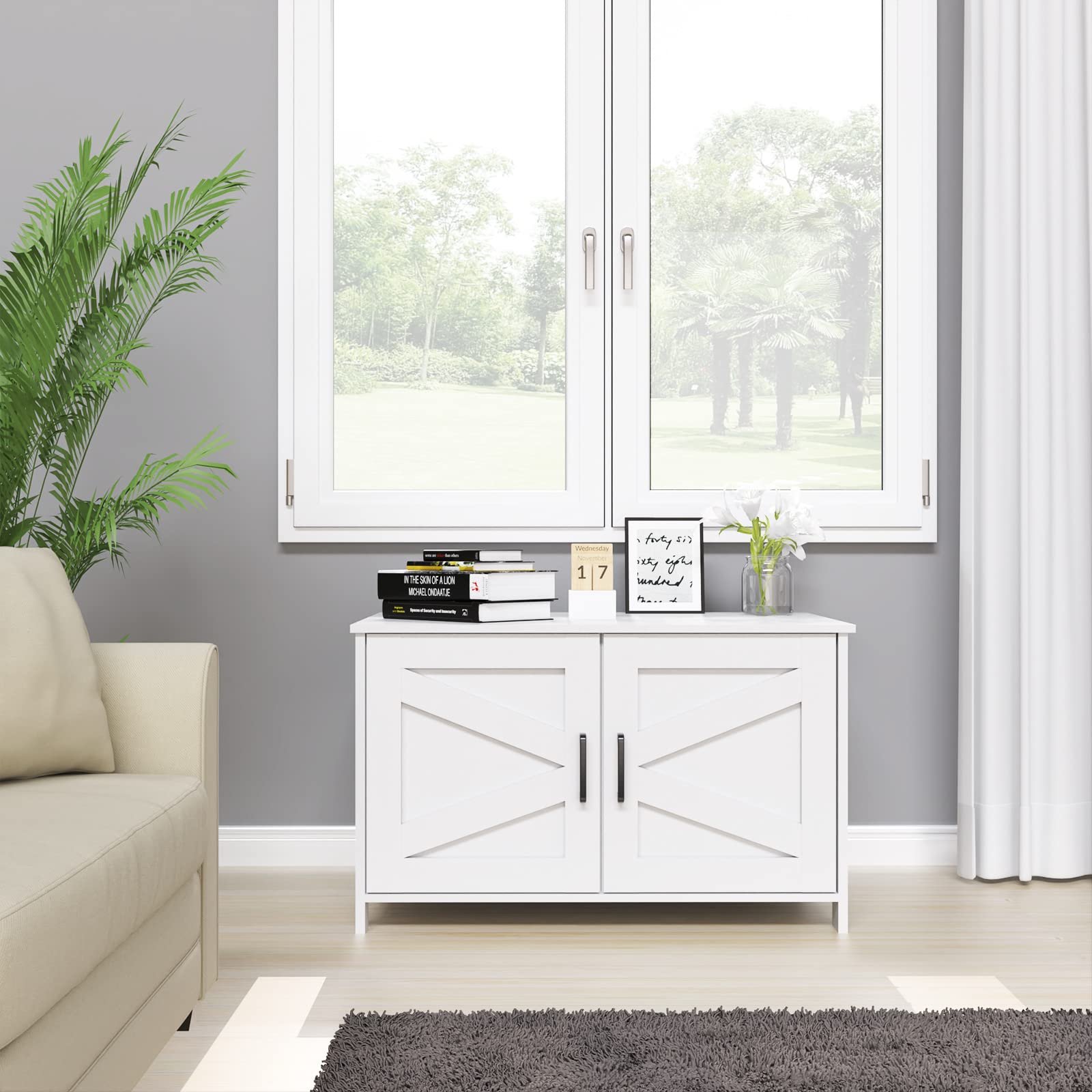 Homhedy Cat Litter Box Enclosure - Wooden Washroom Furniture, 31.5"x19.7"x19.7", White
