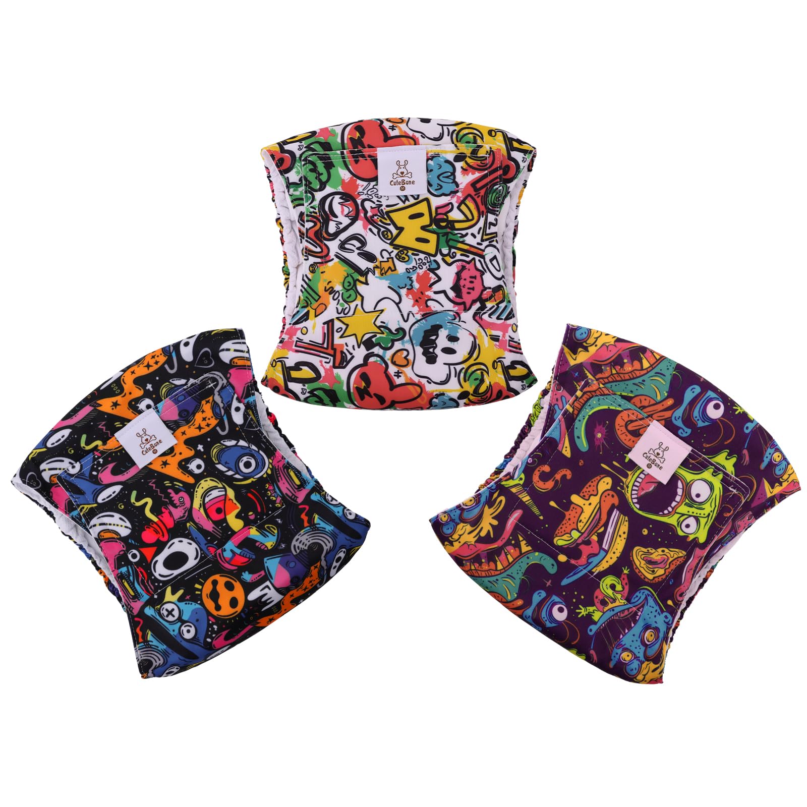 Cutebone Dog Diapers Male Washable Belly Band For Male Dogs Wraps Black 3Pcs A Pack Dm55S