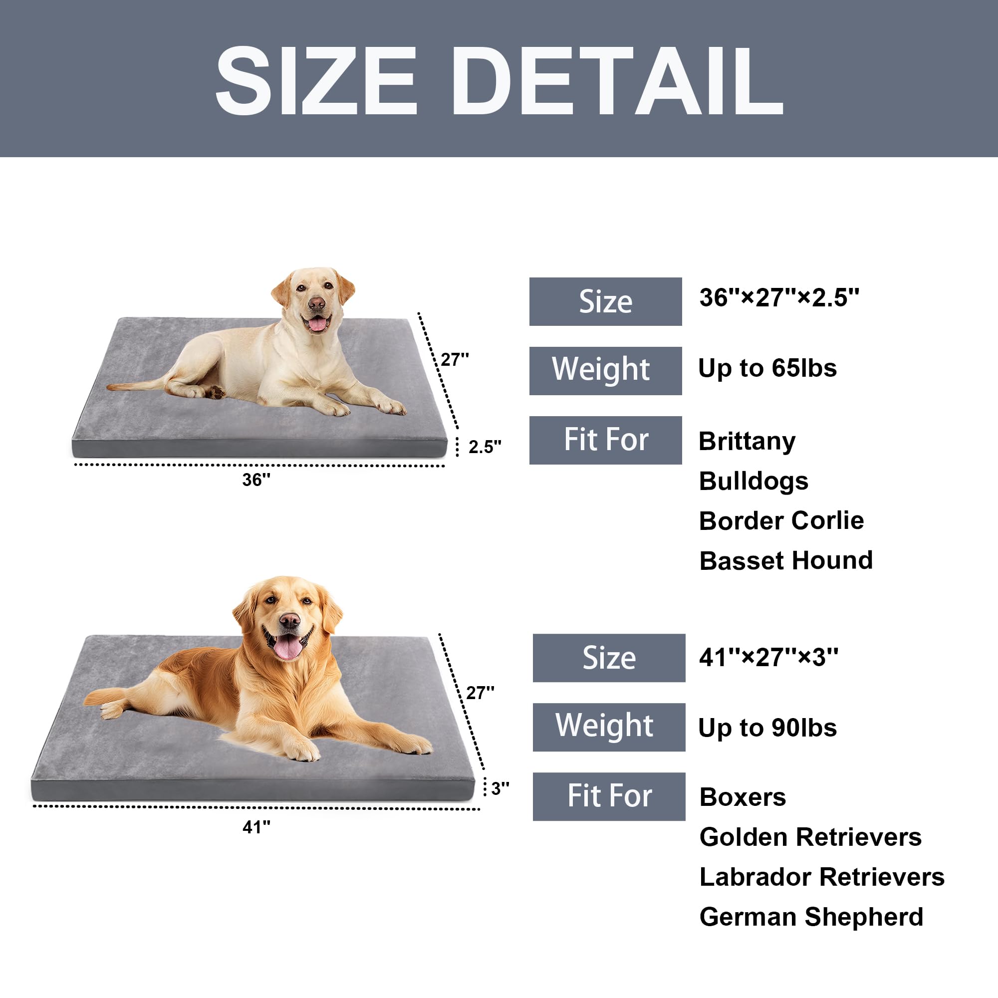 Vomiliku Orthopedic Dog Beds For Large Dogs - Large Egg Crate Foam Dog Bed Waterproof Pet Mat With Removable Washable Cover, Gra