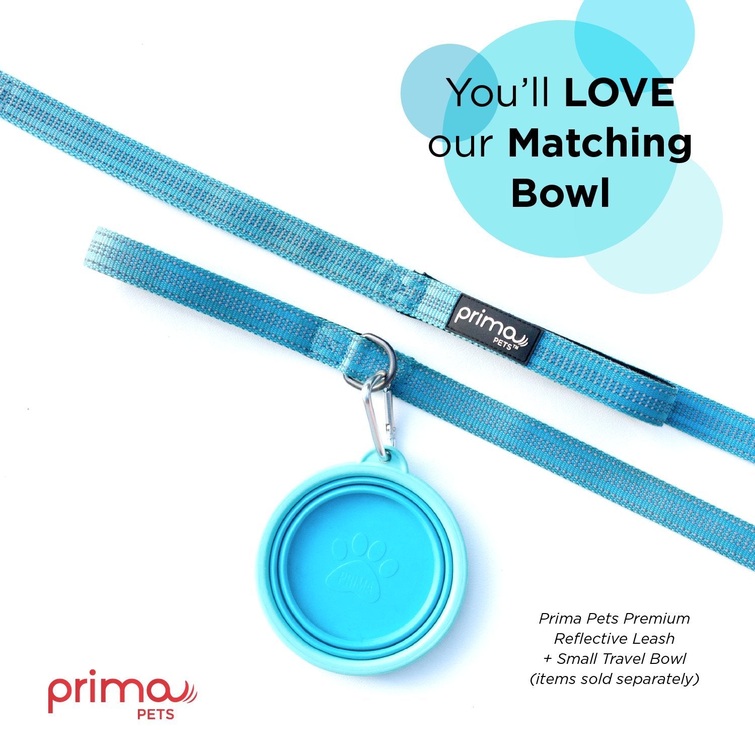 Prima Pets Reflective Dog Leash, 4ft Nylon with Padded Handles, 1" Width, Aqua, Model L1D