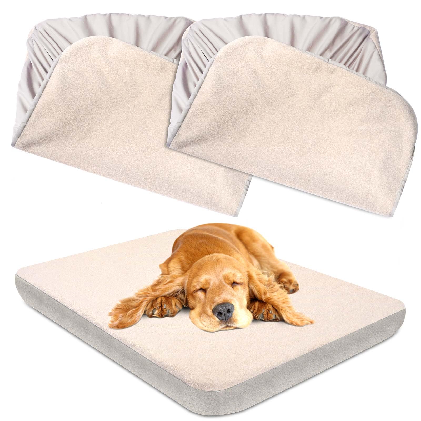 Dog Bed Covers Replacement Washable 100% Waterproof Dog Bed Sheets Soft & Noiseless 2 Pack, 42'' X 28'' Beige