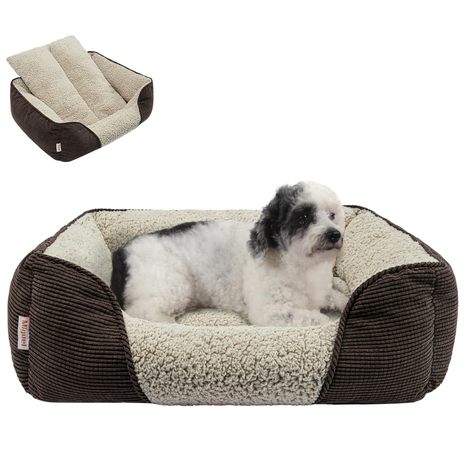 Miguel Washable Dog Bed With Removable Cushion For Medium Small Dogs, Easy To Wash Pet Sofa Bed With Side, Rectangle Bolster Cat