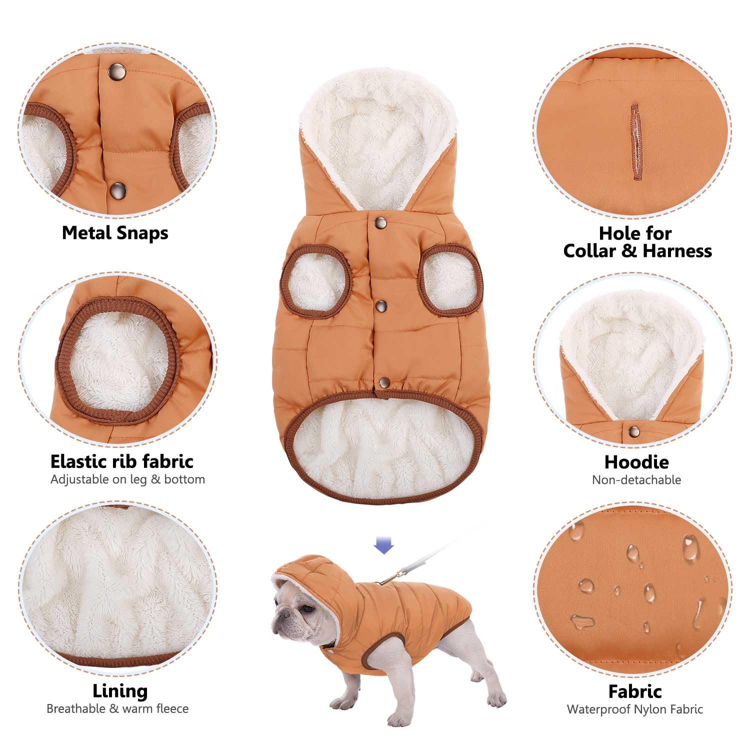 Windproof Waterproof Dog Coat Fleece & Cotton Lined Warm Jacket, Cold Weather Pet Apparel Clothes Vest For Small To Large Dogs (