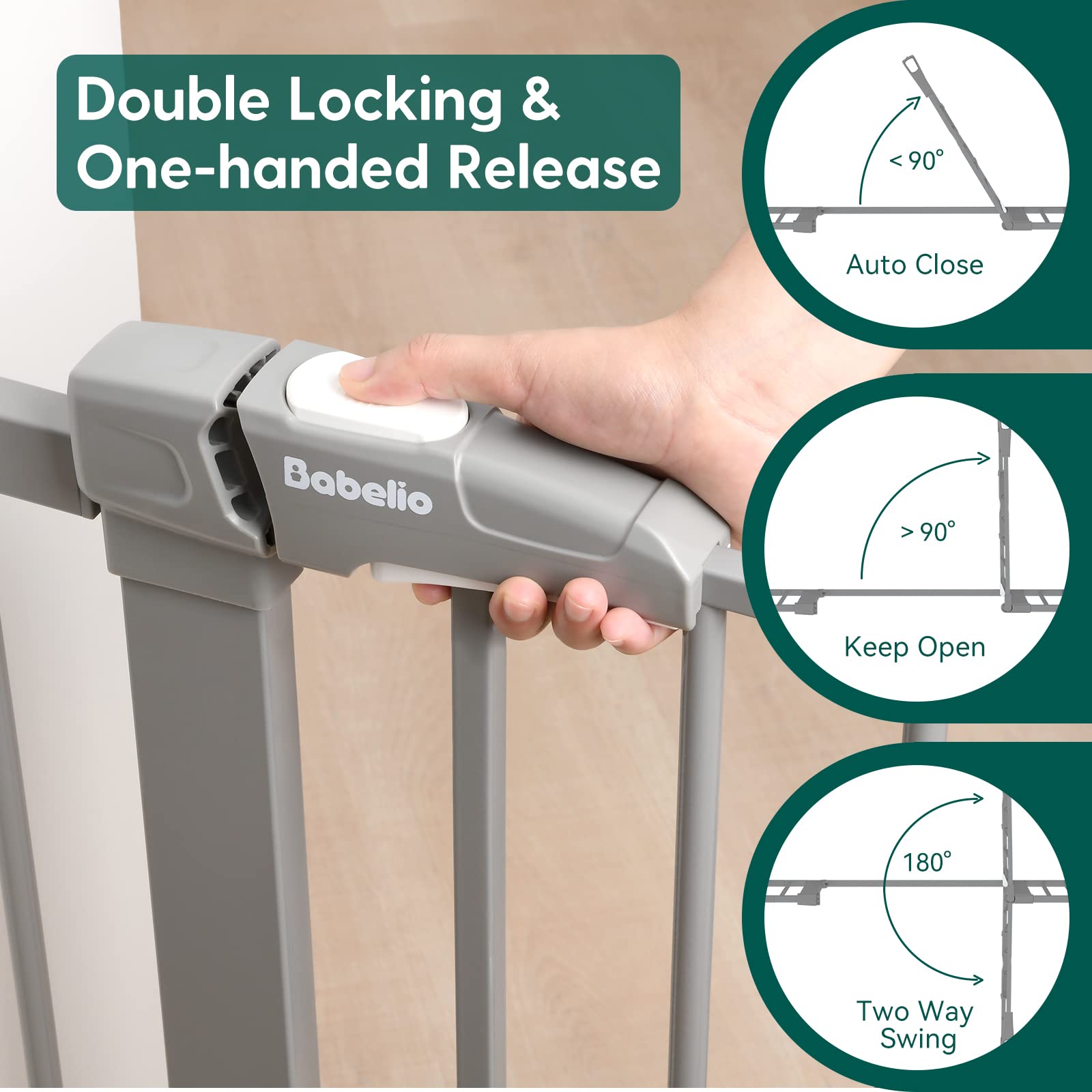 Babelio Metal Baby Gate, 29-48'' Auto Close Easy Install Pet Gate, Extra Wide Walk Thru Child Safety Gate With Door, Pressure Mounted Dog Gate For Doorways & Stairs, With Y Spindle Rods, Black