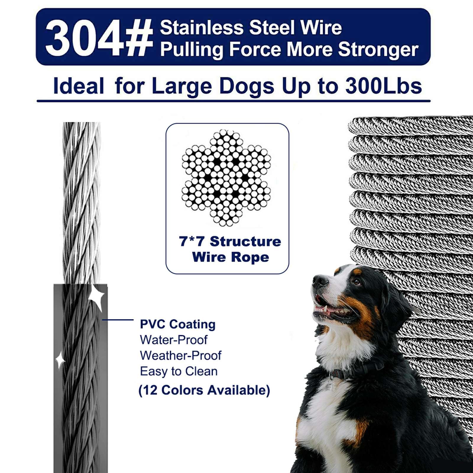 Extra Strong 100Ft Tie Out Cable Chains For Large Dogs Up To 300 Pound, 1000+Pound Break Strength Tieout Tether Trolley Training