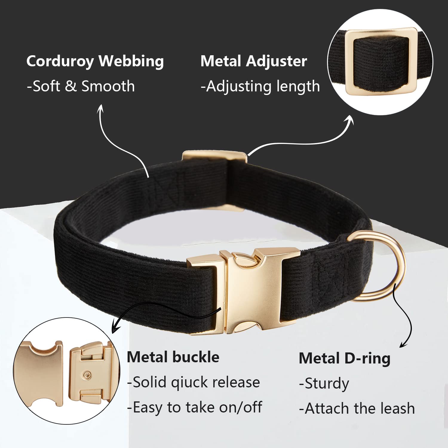 Ewinoom Soft Dog Collar With Metal Buckle Adjustable Durable Comfort Cotton Corduroy Collars For Small Dogs Velvet Dog Collars,