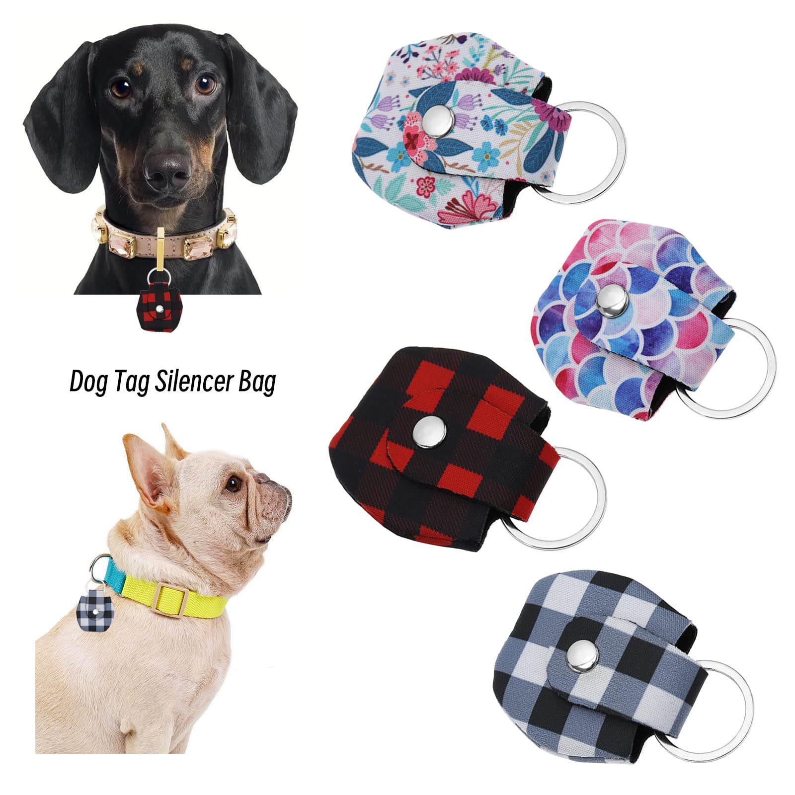 The Lord Of The Tools 4Pcs Dog Tag Silencer With Tag Ring Submersible Cotton Fabric Dog Id Tag Holder Pouches Pet Nameplate Bag