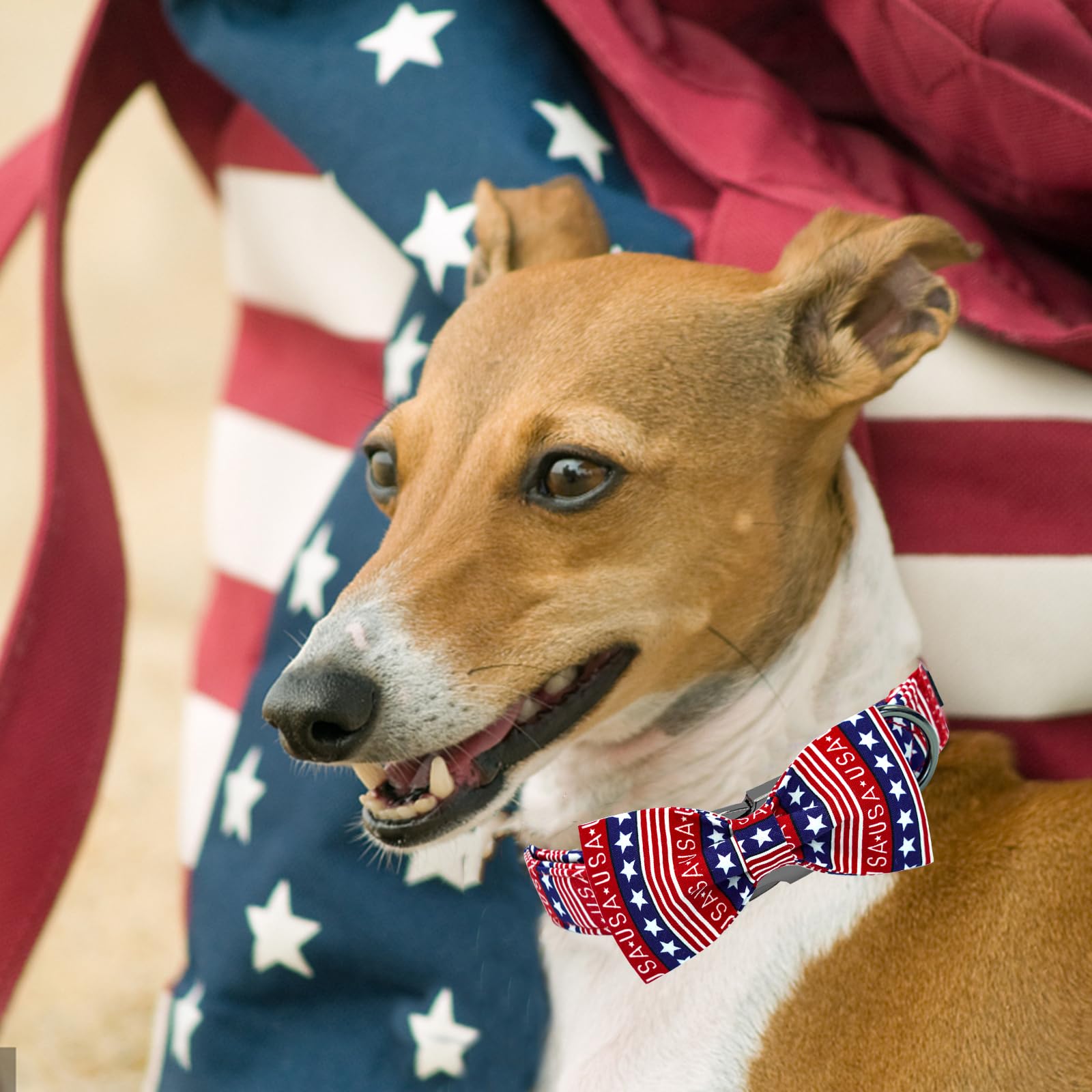 Elegant Little Tail Independence Dog Collar, Patriotic Pet Collar With Bow Tie American 4Th Of July Pet Gift Cotton Soft Boy Gir