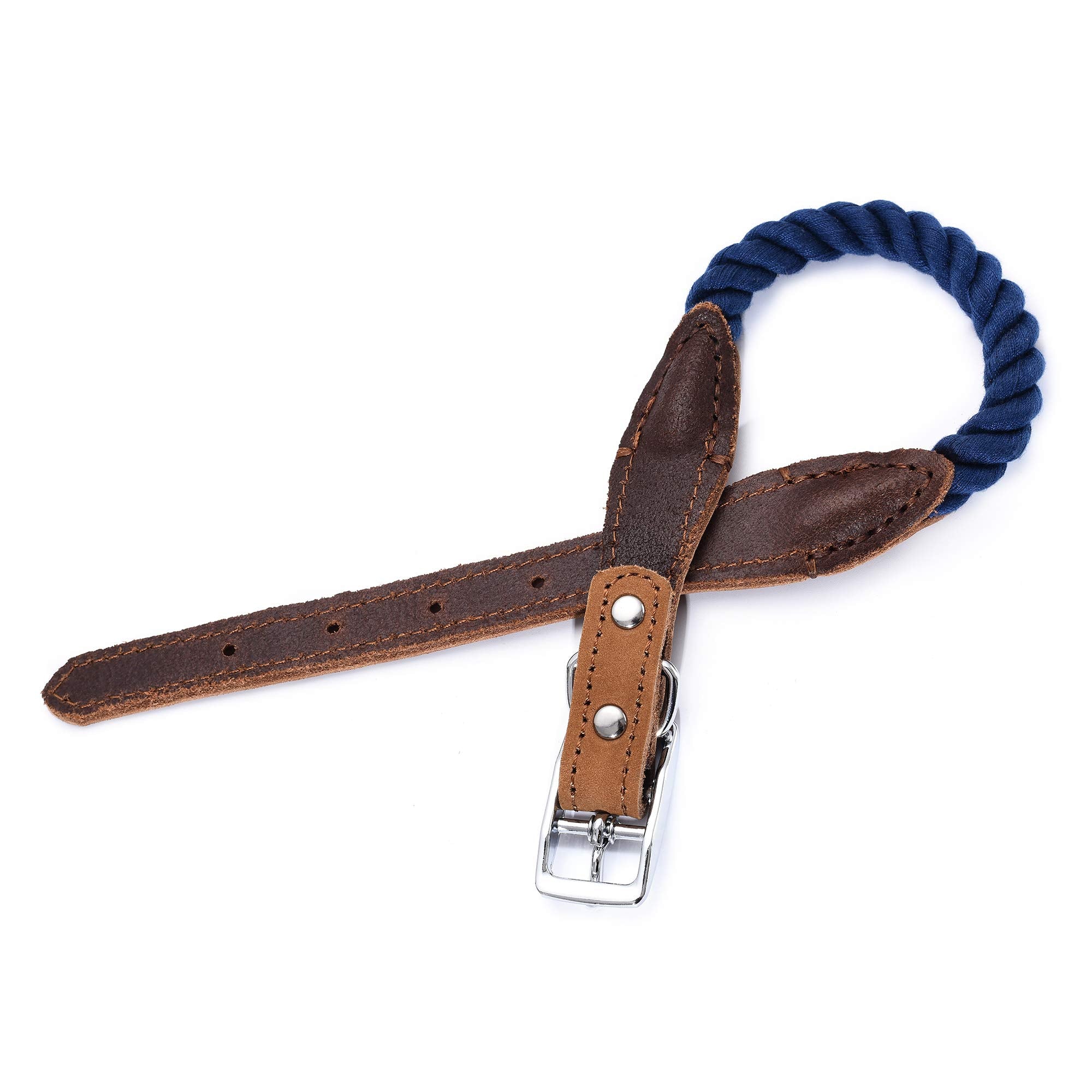Mile High Life Rope Dog Collar | Durable Braided Cotton Rope Collars | Genuine Leather Dog Collar W Metal Pin Buckle | Classic P