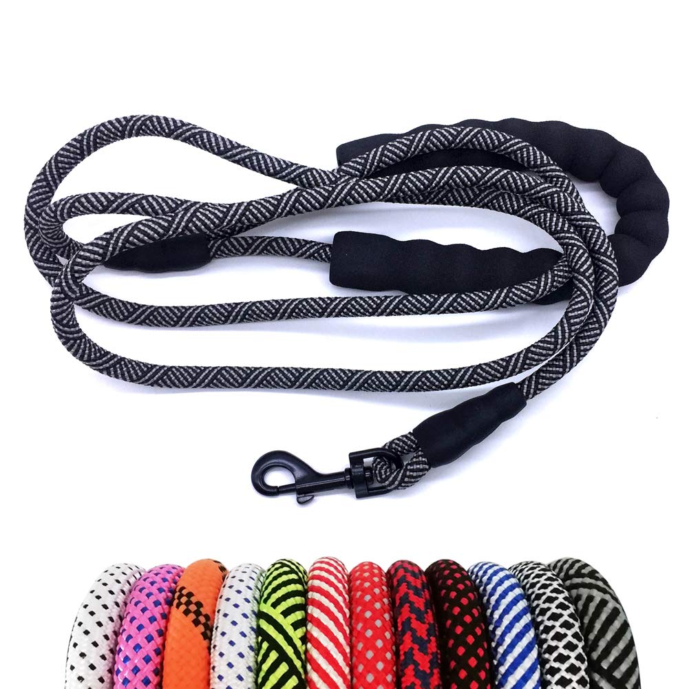 Maypaw Heavy Duty Rope Dog Leash, 1/4' X 6Ft Nylon Pet Training Leash, Soft Padded Handle Thick Lead Leash For Small Dogs (1/4' 6', Black)