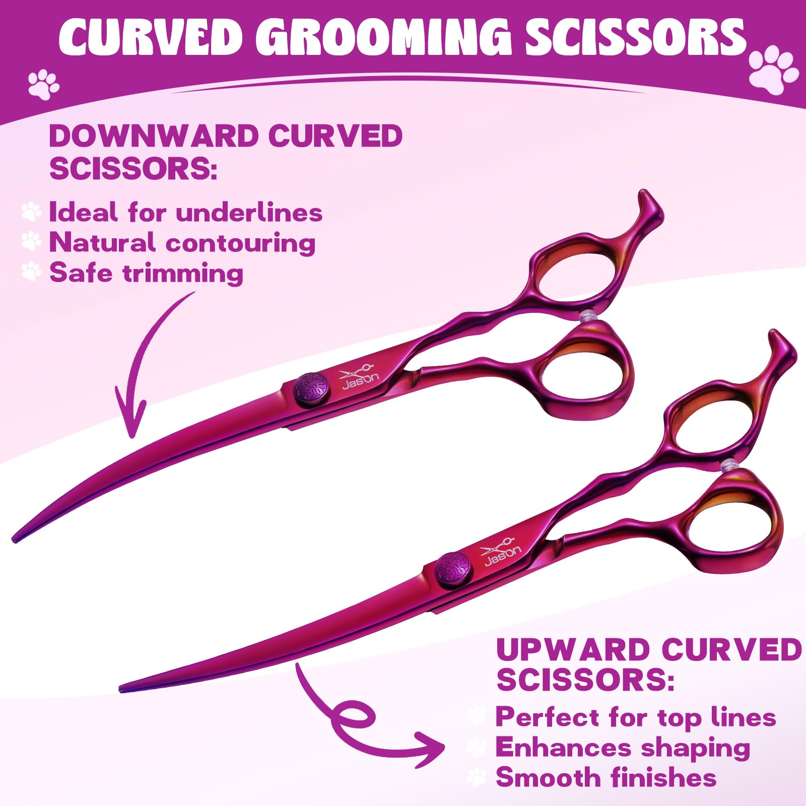 Jason Dog Grooming Scissors Set - Professional 6 In 1 Dog Shears Set - 7'' Curved Chunker, 7'' Straight, 7'' Up-Curved, 7'' Down