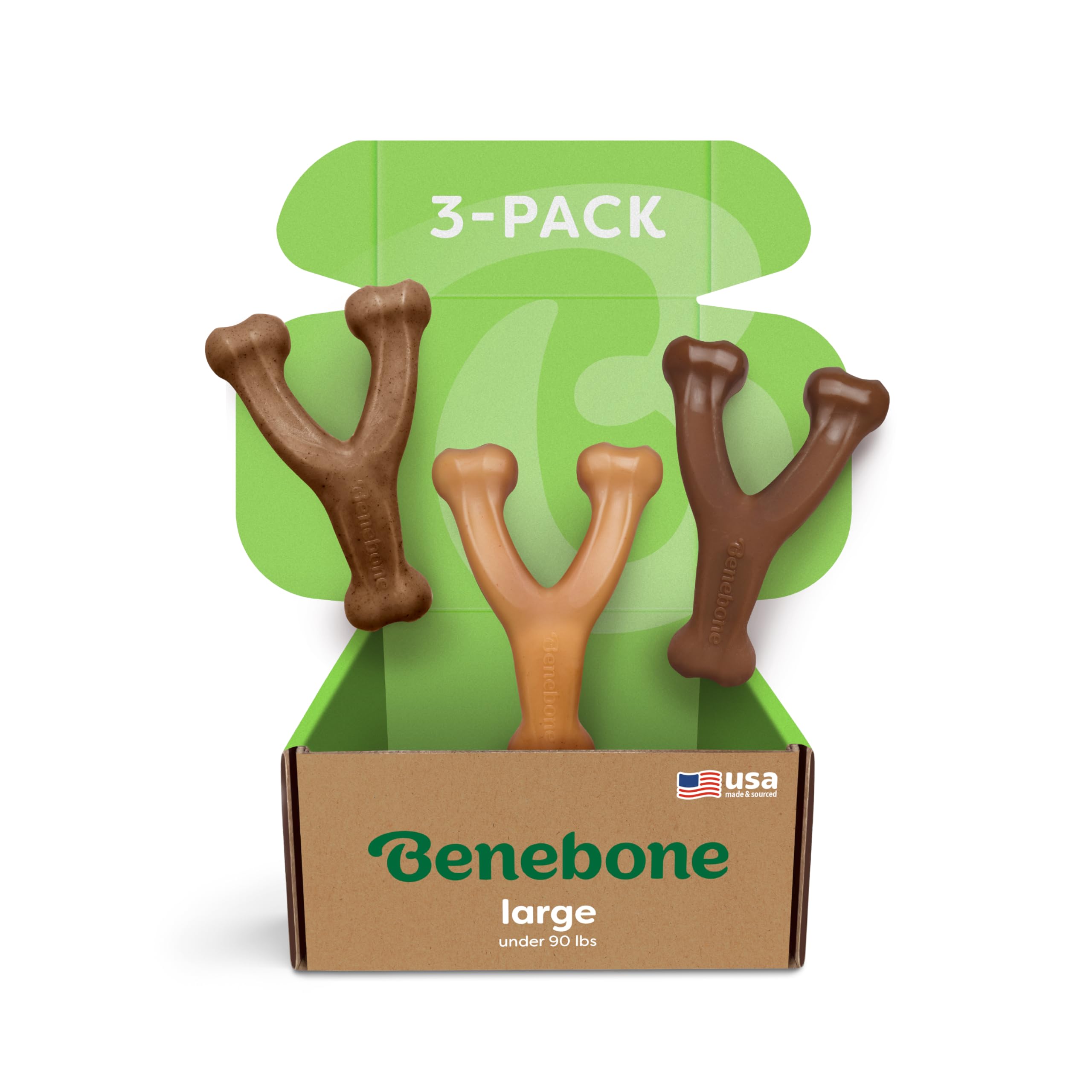 Benebone Large 3-Pack, Wishbone Durable Dog Chew Toy for Aggressive Chewers, Real Bacon, Chicken, Peanut Butter, Made in USA, Va