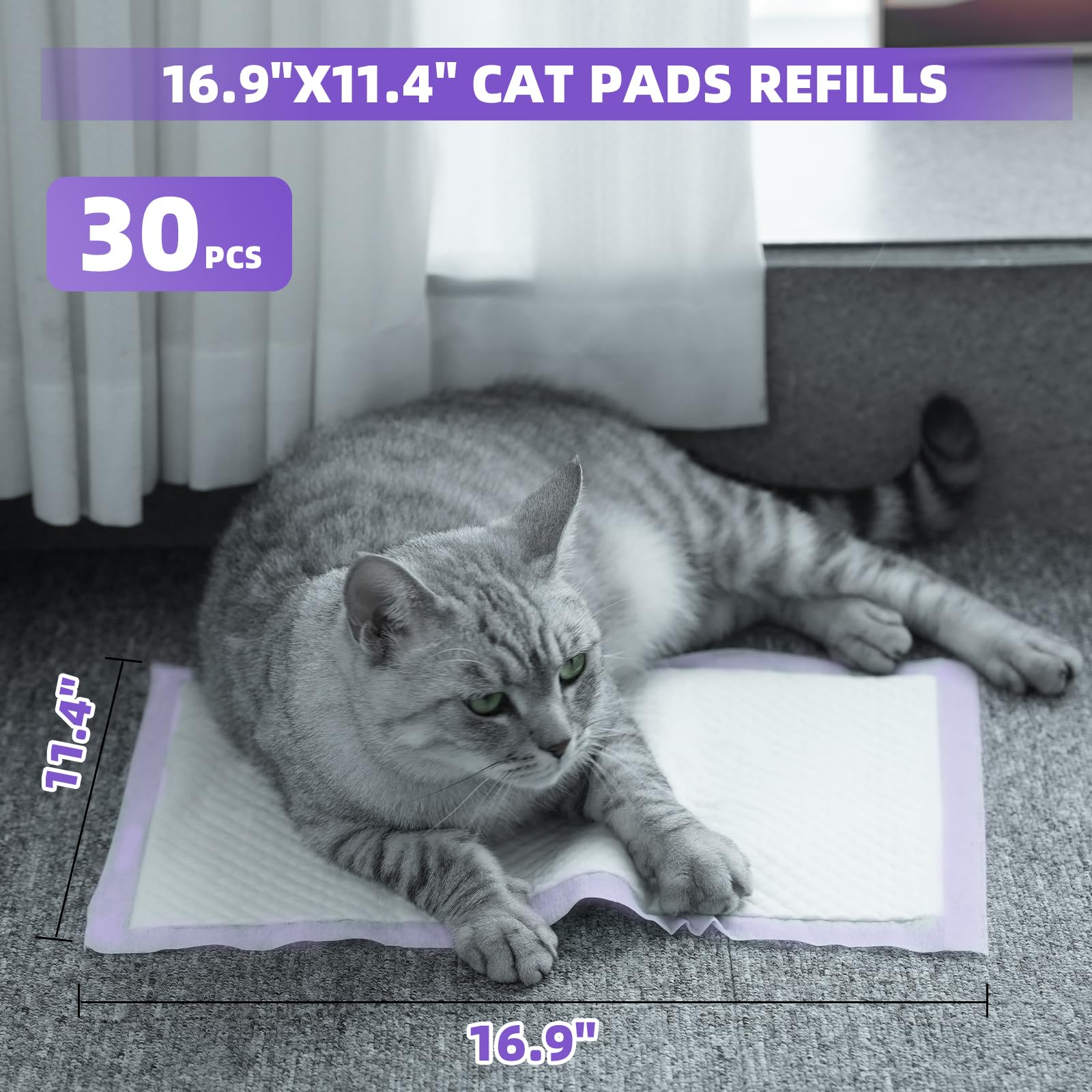 Immcute Cat Pads 16.9'' X 11.4'', 30 Ct | Pee Pads For Cats | Thickened 6-Layer Super Absorbent Pads | Cat Pads For Tidy Cats Br