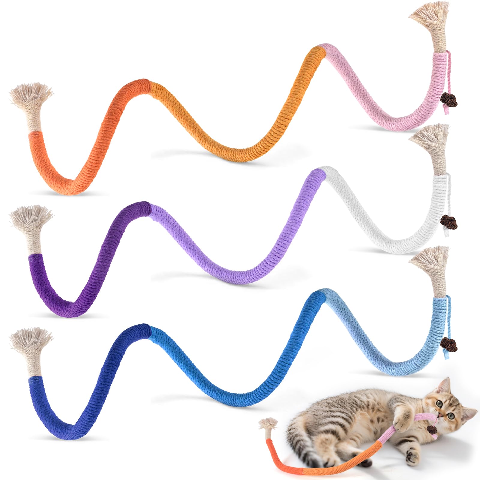 TINDTOP Cat Toys Chew Ropes, 3 Pack Interactive Cat Nip Kicker Toy for Indoor Kittens, Teeth Cleaning Toy for All Breeds, 19.5 I