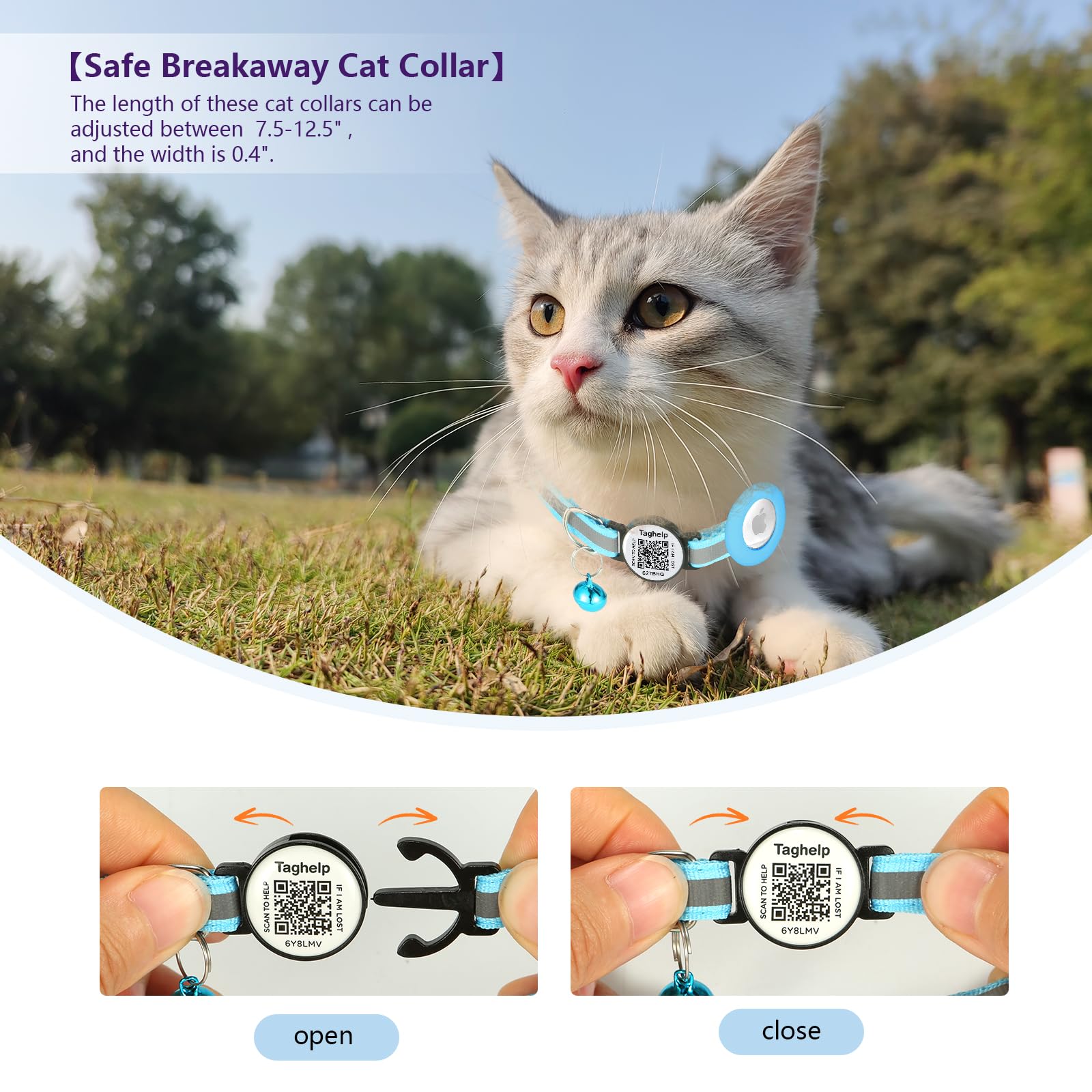 Reflective Airtag Cat Collar, Integrated Cat Collar With Air Tag Holder And Bell, Breakaway With Qr Code Name Tag,Safety Elastic