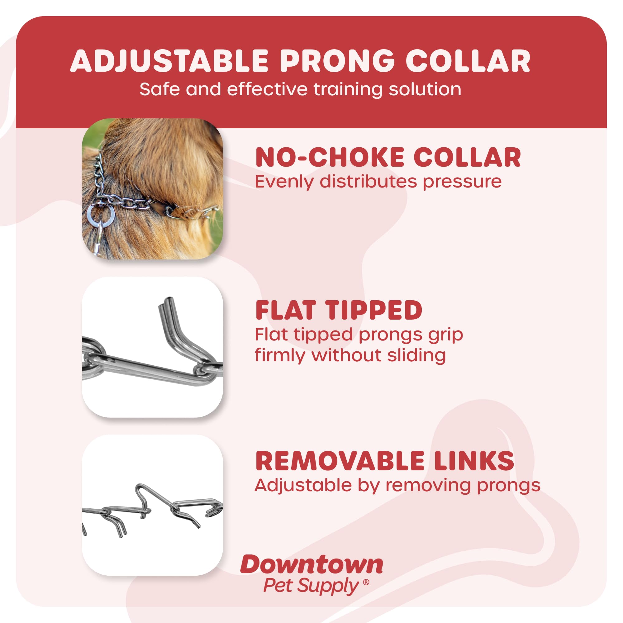 Downtown Pet Supply Chrome Plated Prong Collar For Dogs, Small - Adjustable, No-Choke And No Pull Dog Collar With Removable Links - Pinch Collar For Dogs Under 20 Lbs And 14' Neck Width