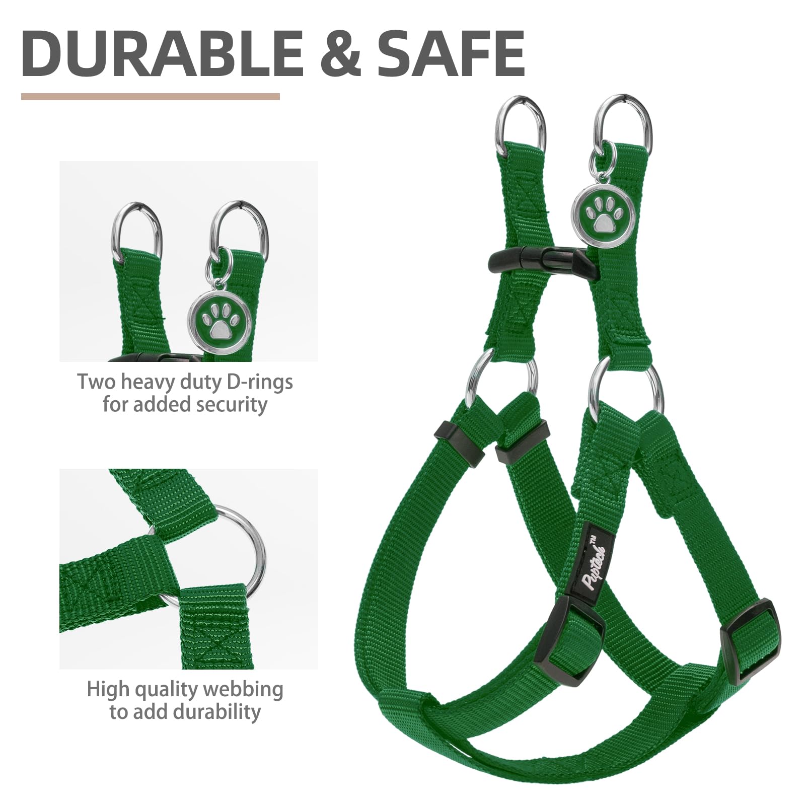 Pupteck No Pull Dog Harness Soft Adjustable Basic Nylon Step In Puppy Vest Outdoor Walking With Id Tag, Blackish Green, L