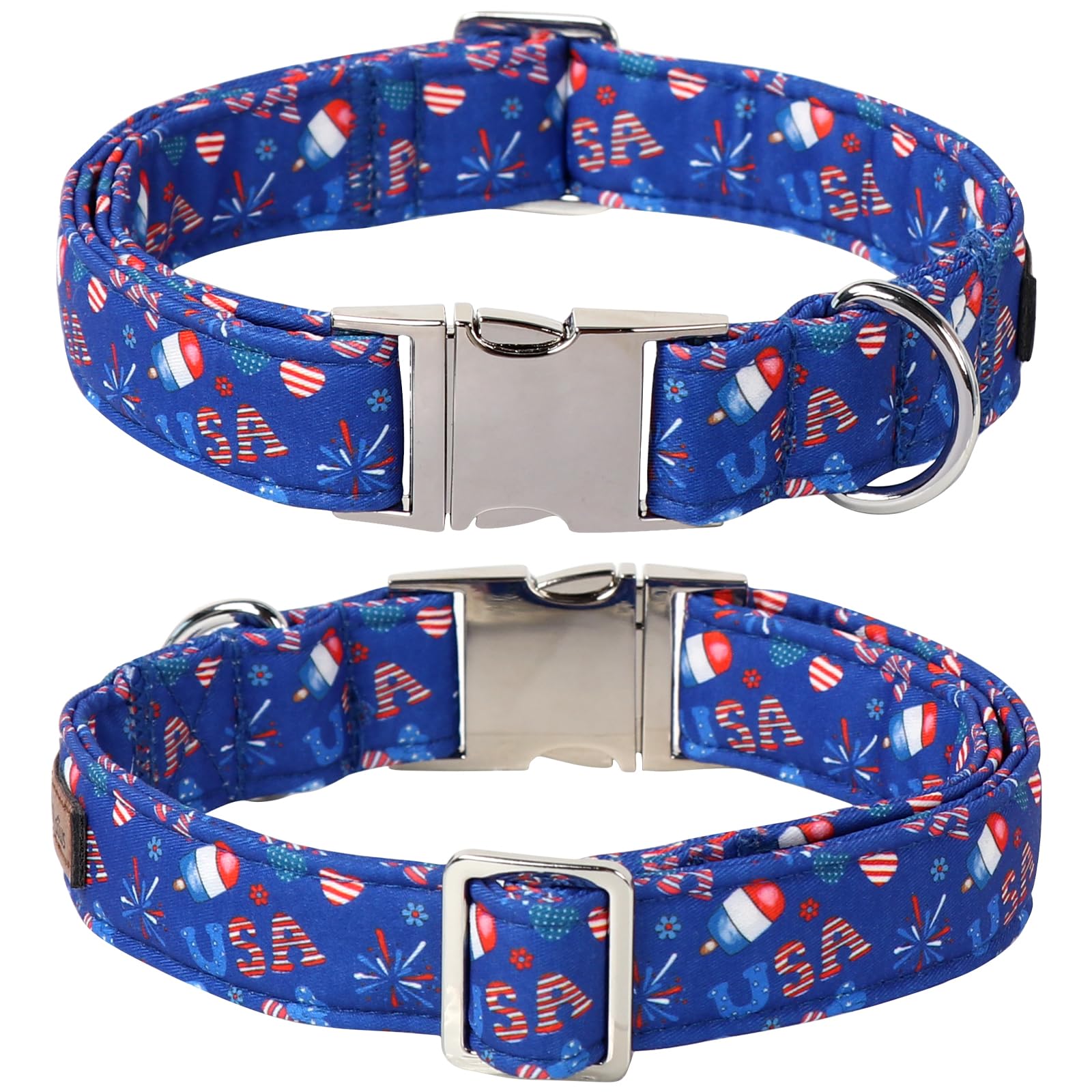 Lionet Paws 4Th Of July Dog Collar With Bowtie, Cute Summer Blue Dog Collar For Girl For Medium Dogs, Adjustable Popsicle Pet Co
