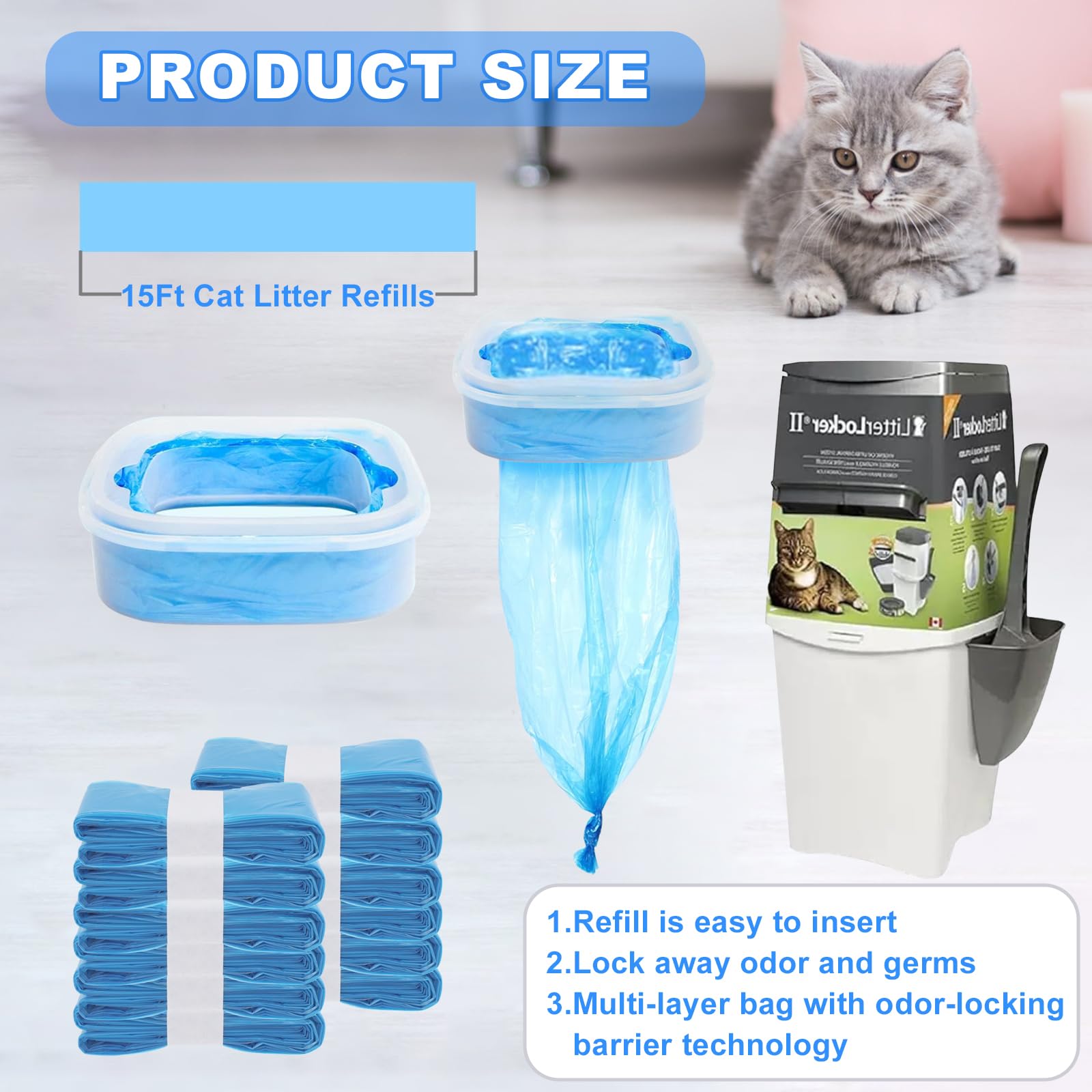 Astrallgn 12 Pack Cat Litter Refills, Scented, Compatible with Genie Bags, Blue