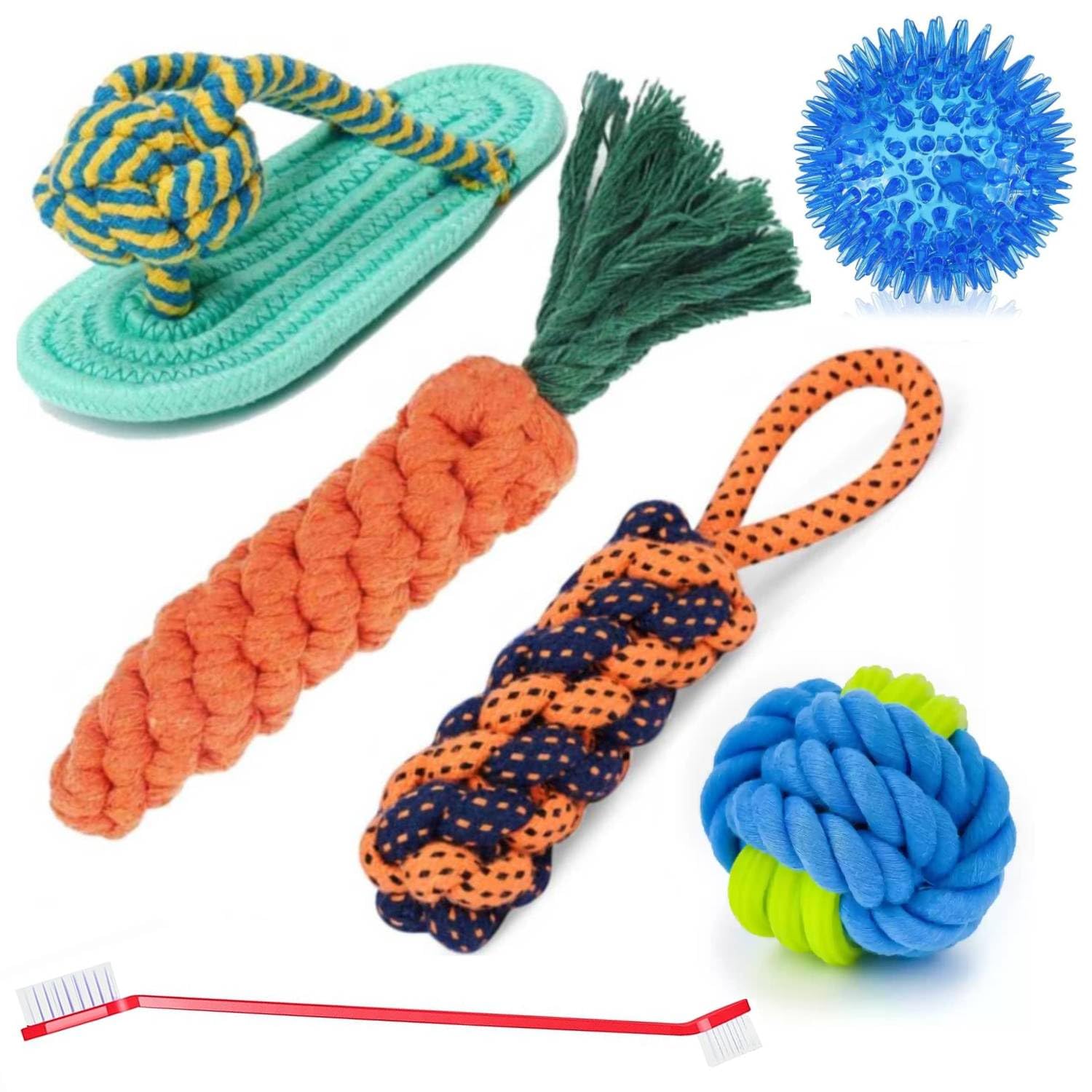 Youhavedeal 6In1 Dog Chew Toys Set For Puppies & Small Dogs | Interactive Rope Toys, Spiky Ball, And Teething Aids | Safe & Du