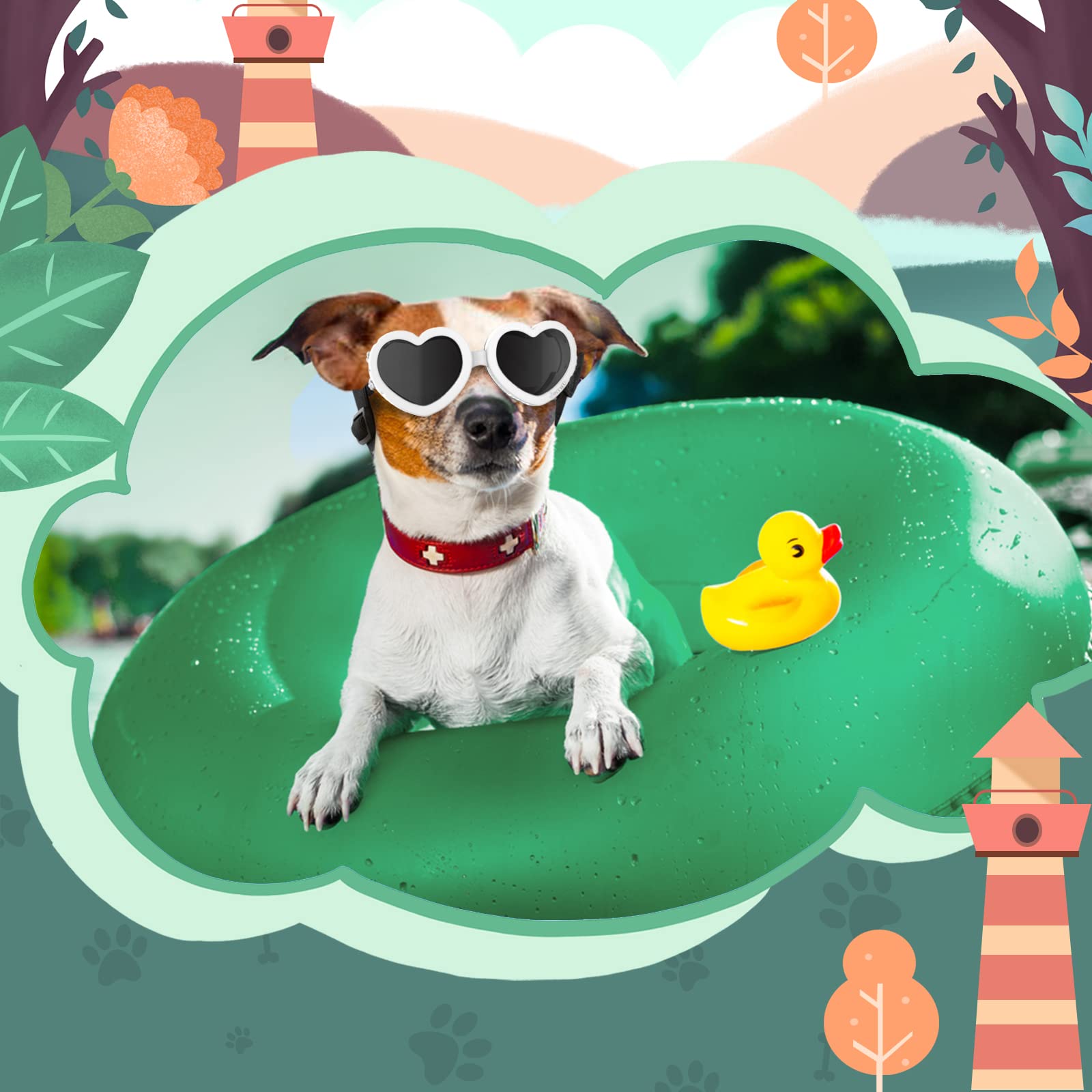 Lewondr Small Dog Sunglasses Uv Protection Goggles Eye Wear Protection With Adjustable Strap Doggy Heart Shape Anti-Fog Sunglasses For Pet Dogs Sun Glasses Doggie Windproof Glasses, White