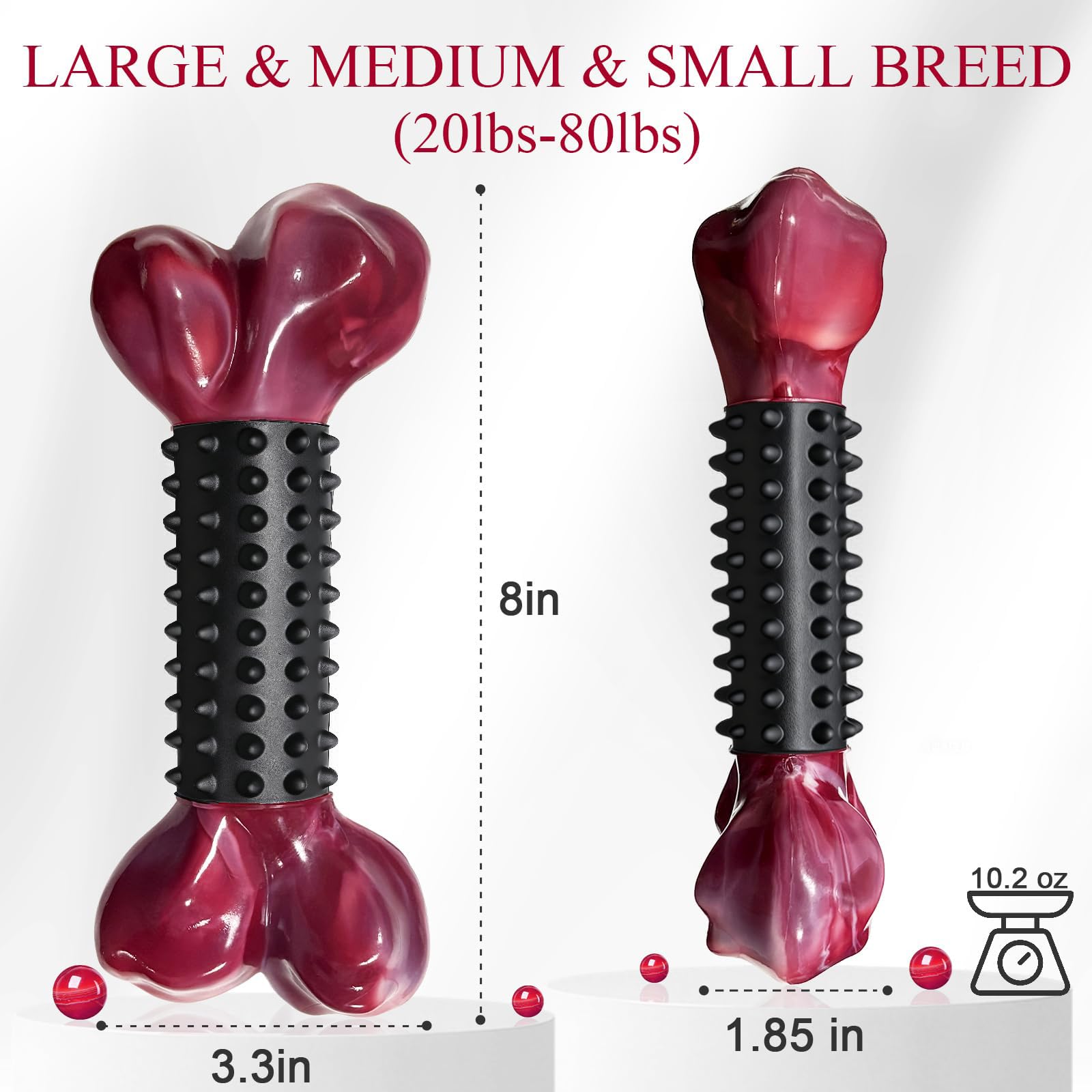 Apasiri Tough Dog Toys for Aggressive Chewers Large Breed, Dog Chew Bone with Bacon Flavor, Nylon & Rubber Chew Toy for Medium L