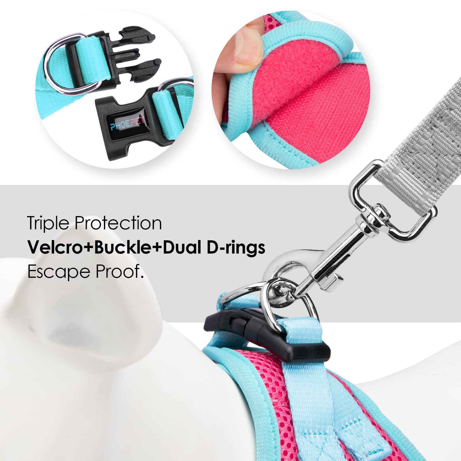 Phoepet Step-In Dog Harness,Reflective Adjustable Dog Vest Harness, Soft Pet Walking Jacket With 2 Metal Leash Hooks For Dog And