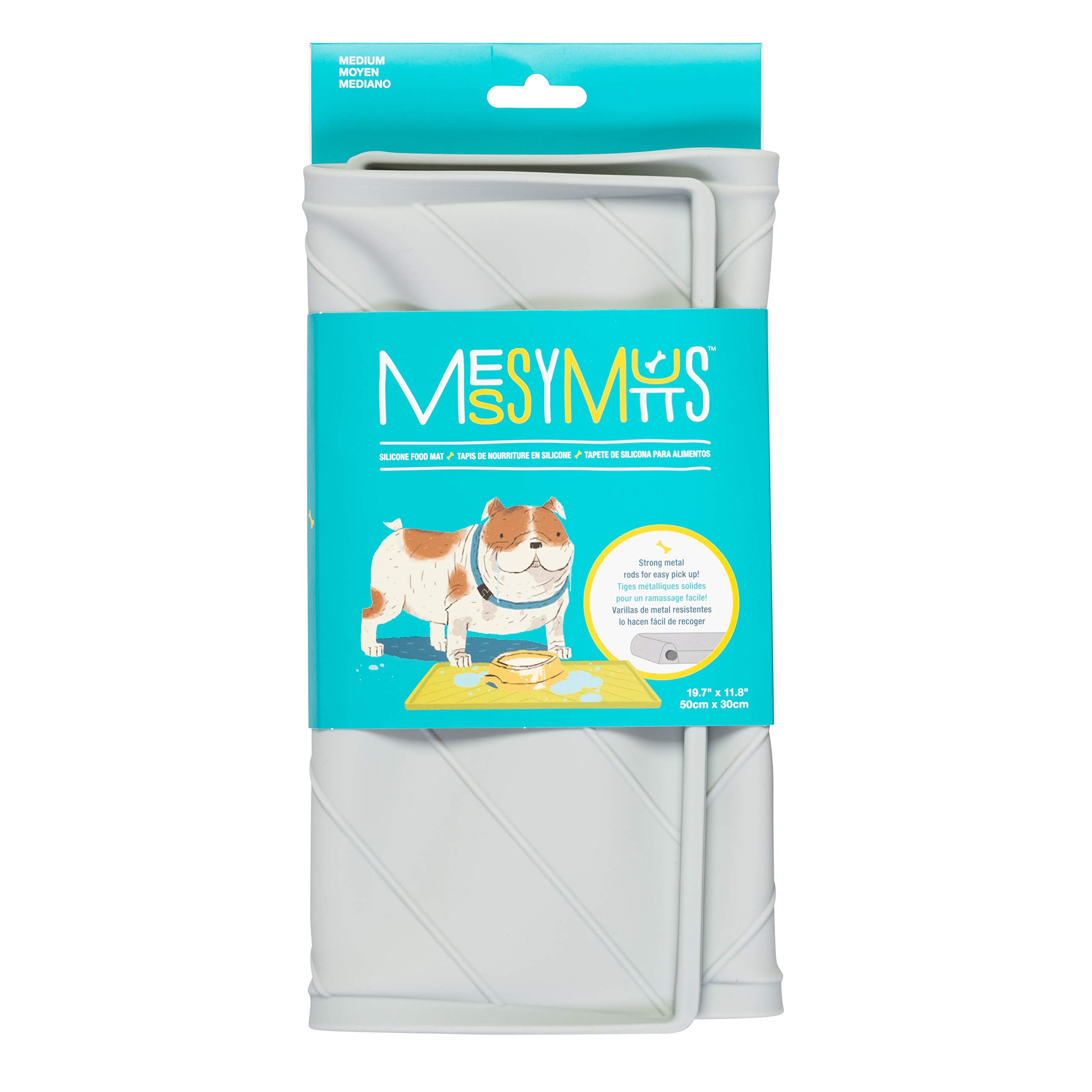 Messy Mutts Silicone Non-Slip Dog Bowl Mat with Raised Edge and Two Sides Reinforced with Metal Rods | Dog/Cat Bowl Mat with Spi