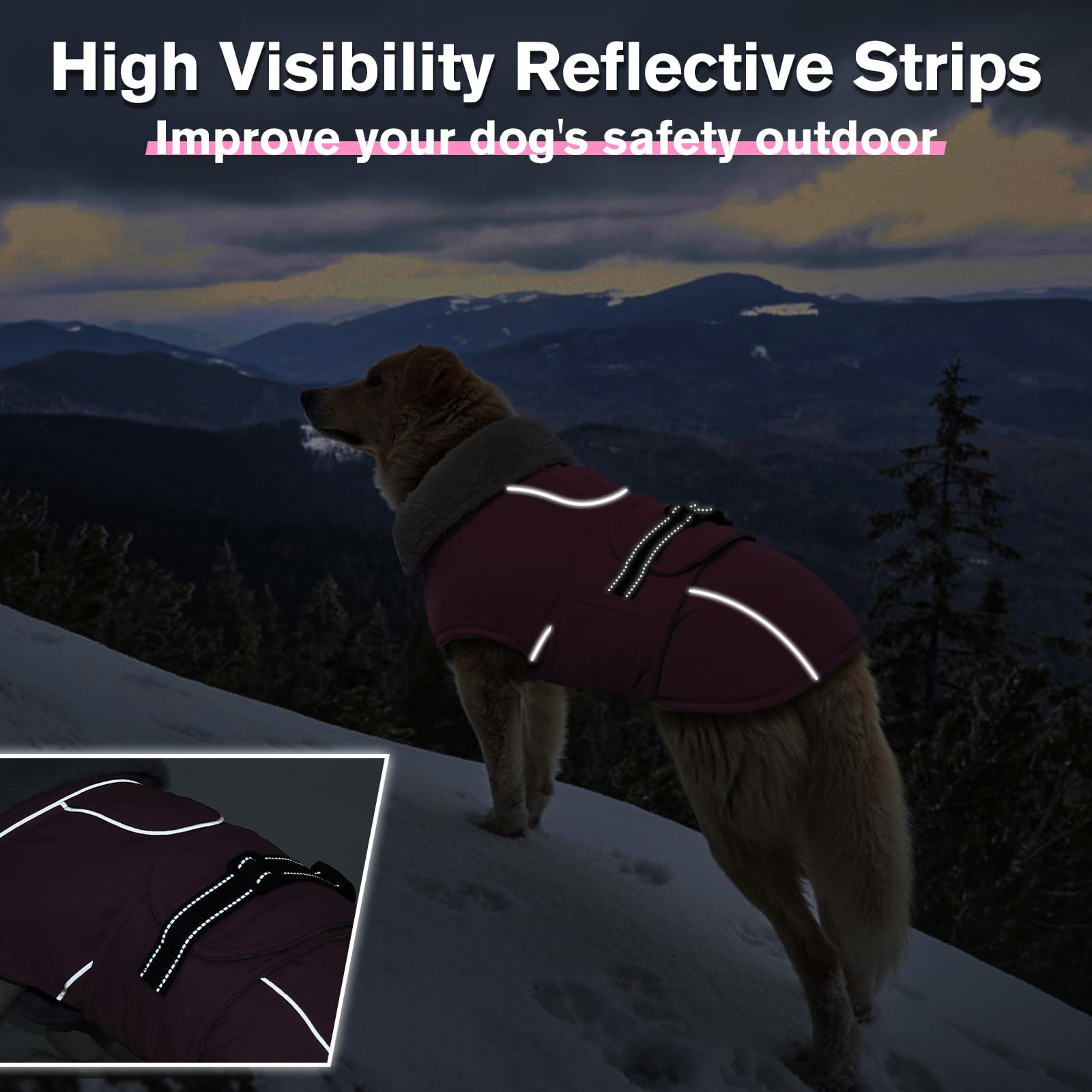 Lelepet Warm Dog Coat Reflective Fleece Vest Waterproof Dog Jacket With Adjustable Buckle Hook & Loop Windproof Cold Weather Coa