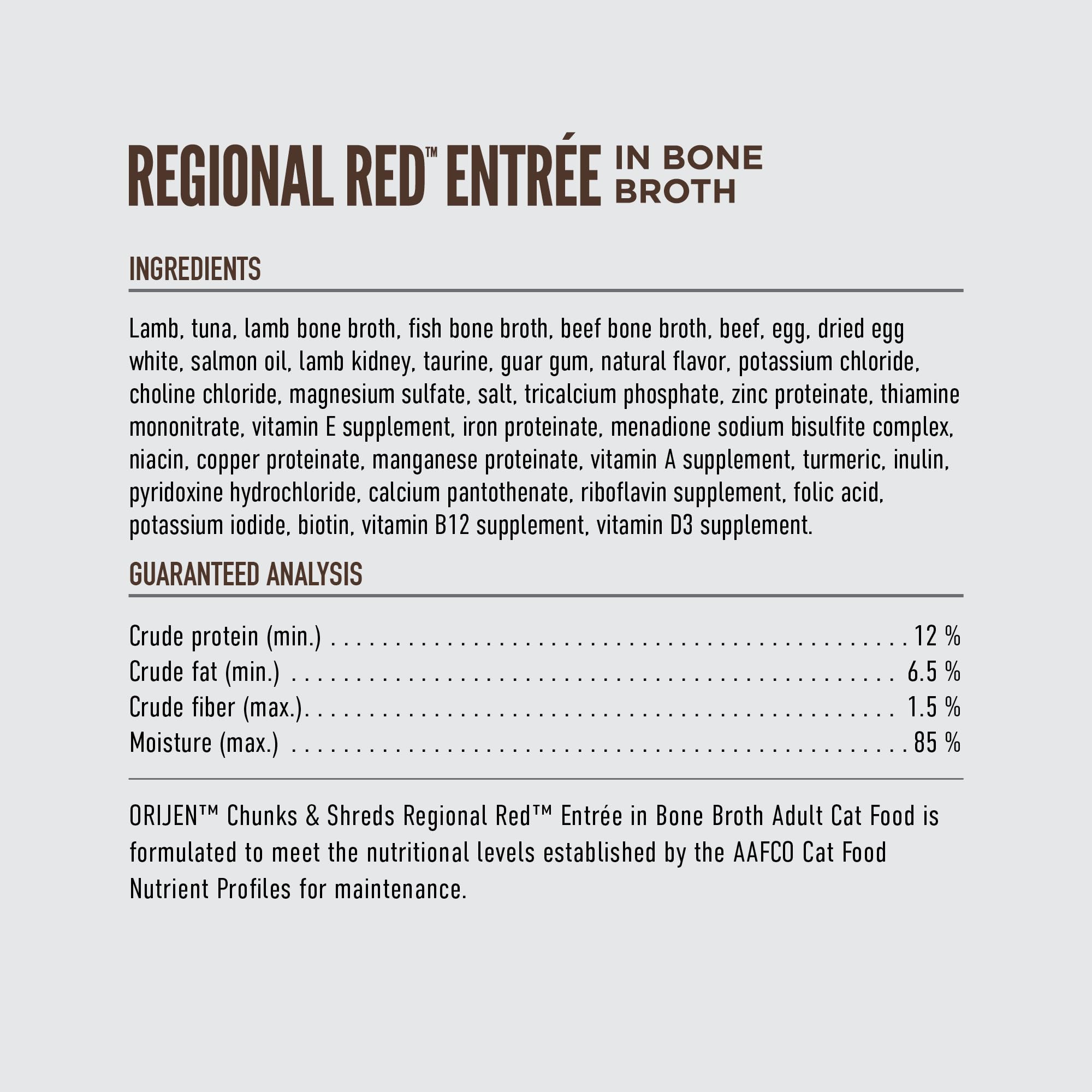 ORIJEN Chunks & Shreds Wet Cat Food Regional Red Entr  e 3oz Cans (12 Count)
