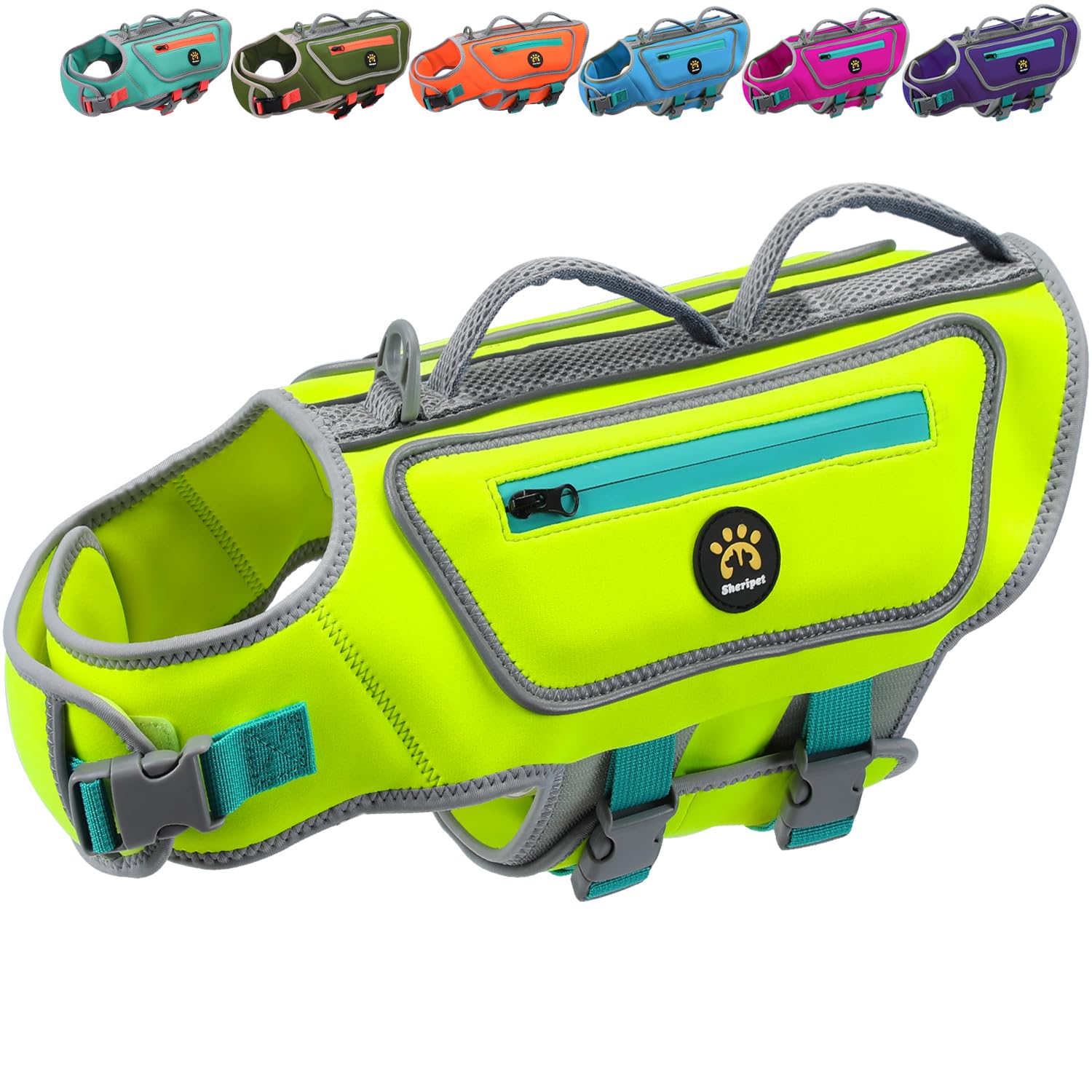 Sheripet Dog Life Vests For Swimming, High Visibility Dog Life Jacket Lightweight Adjustable Reflective Dogs Swimvest For Boatin