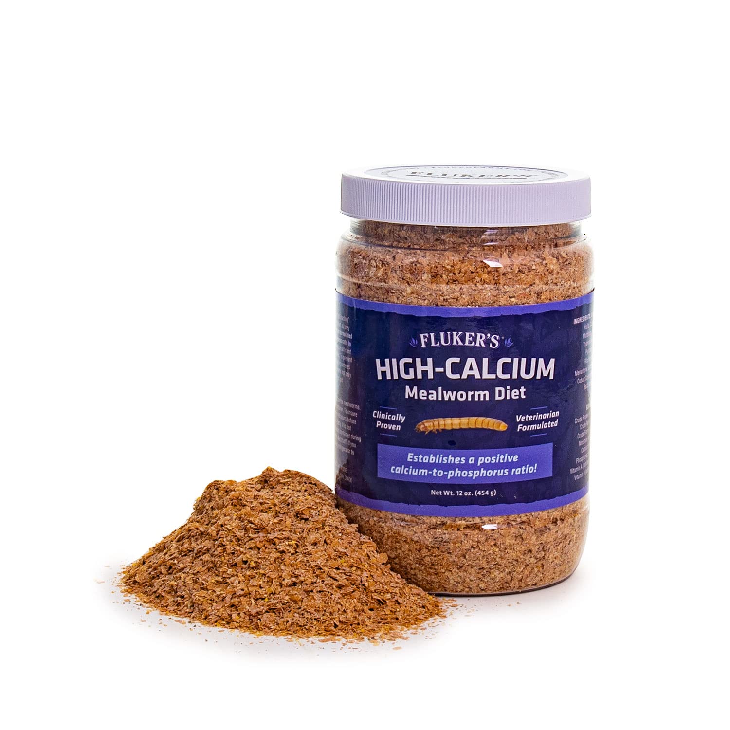 Flukers High Calcium Mealworm Diet, Can Be Used as a Gut-Loading Food or Bedding, 12 oz