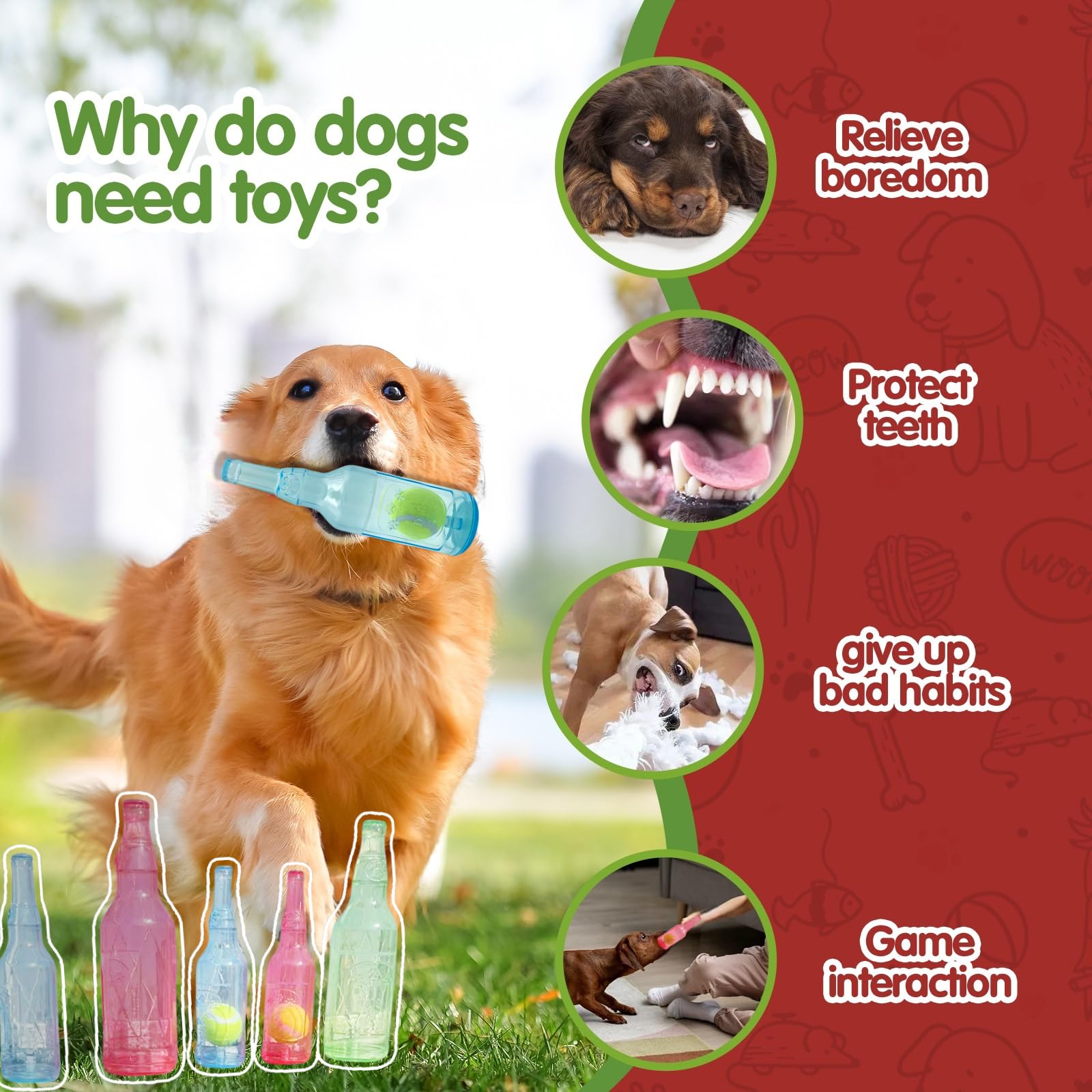 Cute Tough Dog Toy Rubber Bottle Squeaky Dogs Chew Toy Long Lasting Interactive Fetch Toy For Teething Tennis Ball Included (Blu