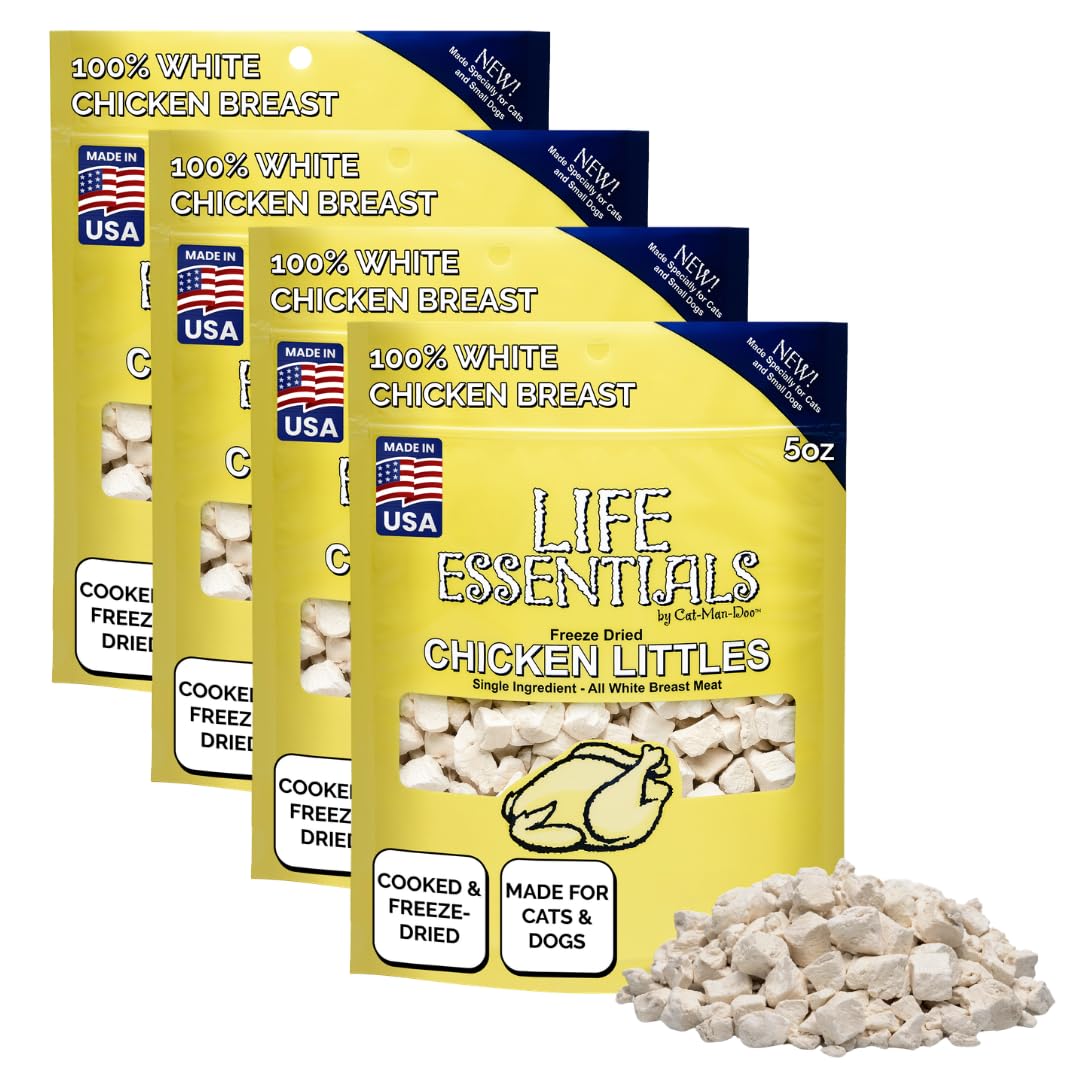 Life Essentials by Cat-Man-Doo | Chicken Littles - 4 Pack of 5oz Bags | Freeze Dried Chicken Cat & Dog Treats | Healthy, Single 