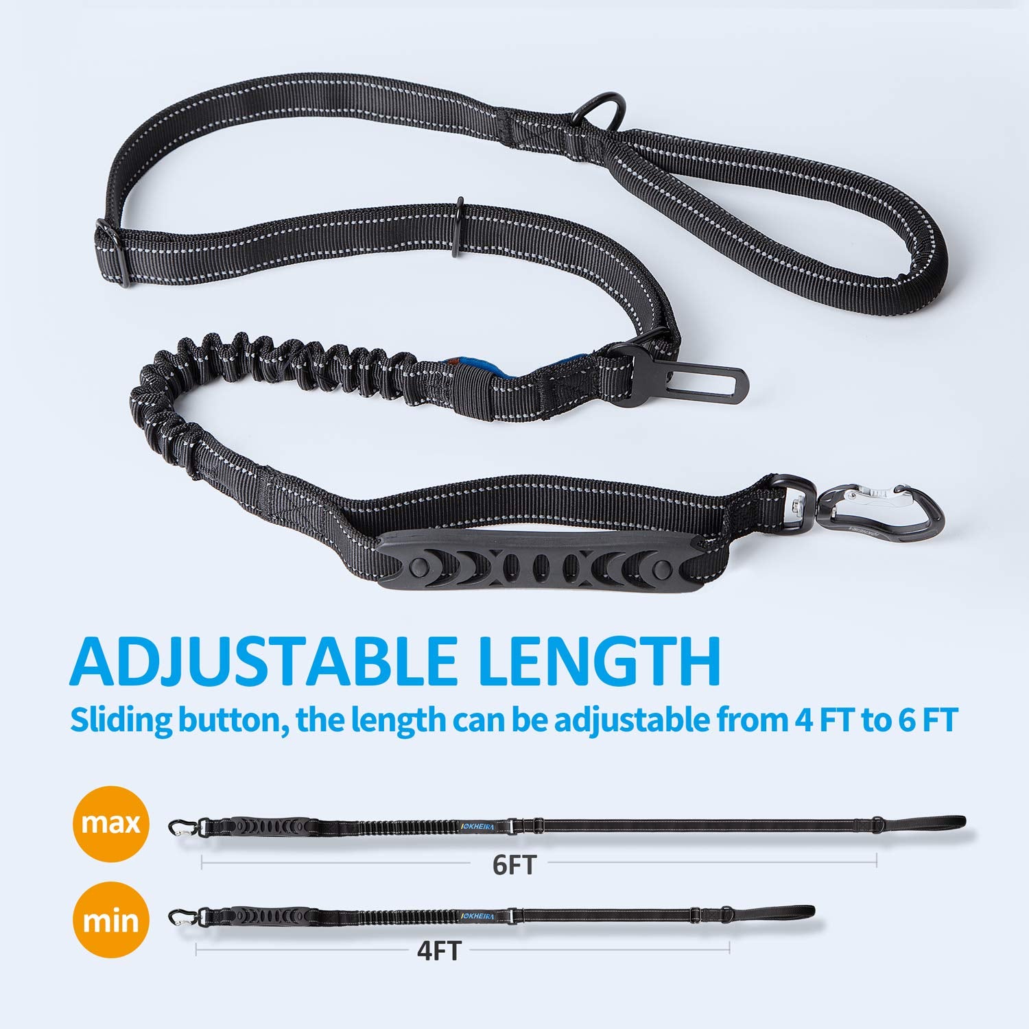 Iokheira Multifunctional Leash With Car Seatbelt For Large, Medium Dogs, Adjustable, 4-6 Ft Strong Bungee Leash