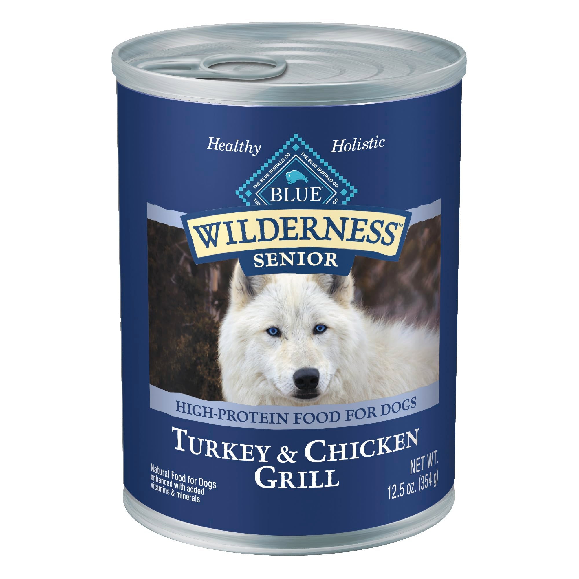 Blue Buffalo Wilderness Natural High Protein Wet Food for Senior Dogs, Turkey & Chicken, 12.5-oz Cans, 12-Count
