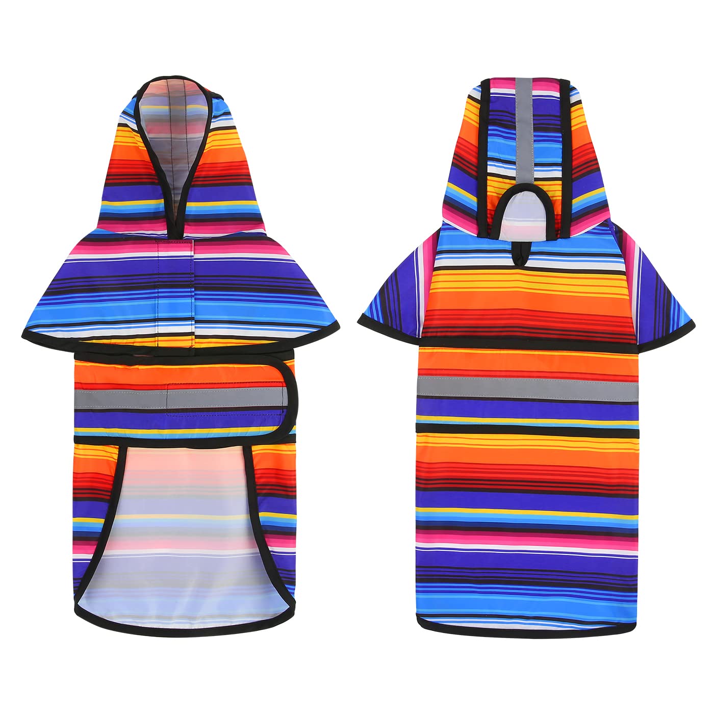 Hde Dog Raincoat Hooded Slicker Poncho For Small To X-Large Dogs And Puppies Baja Stripes - L