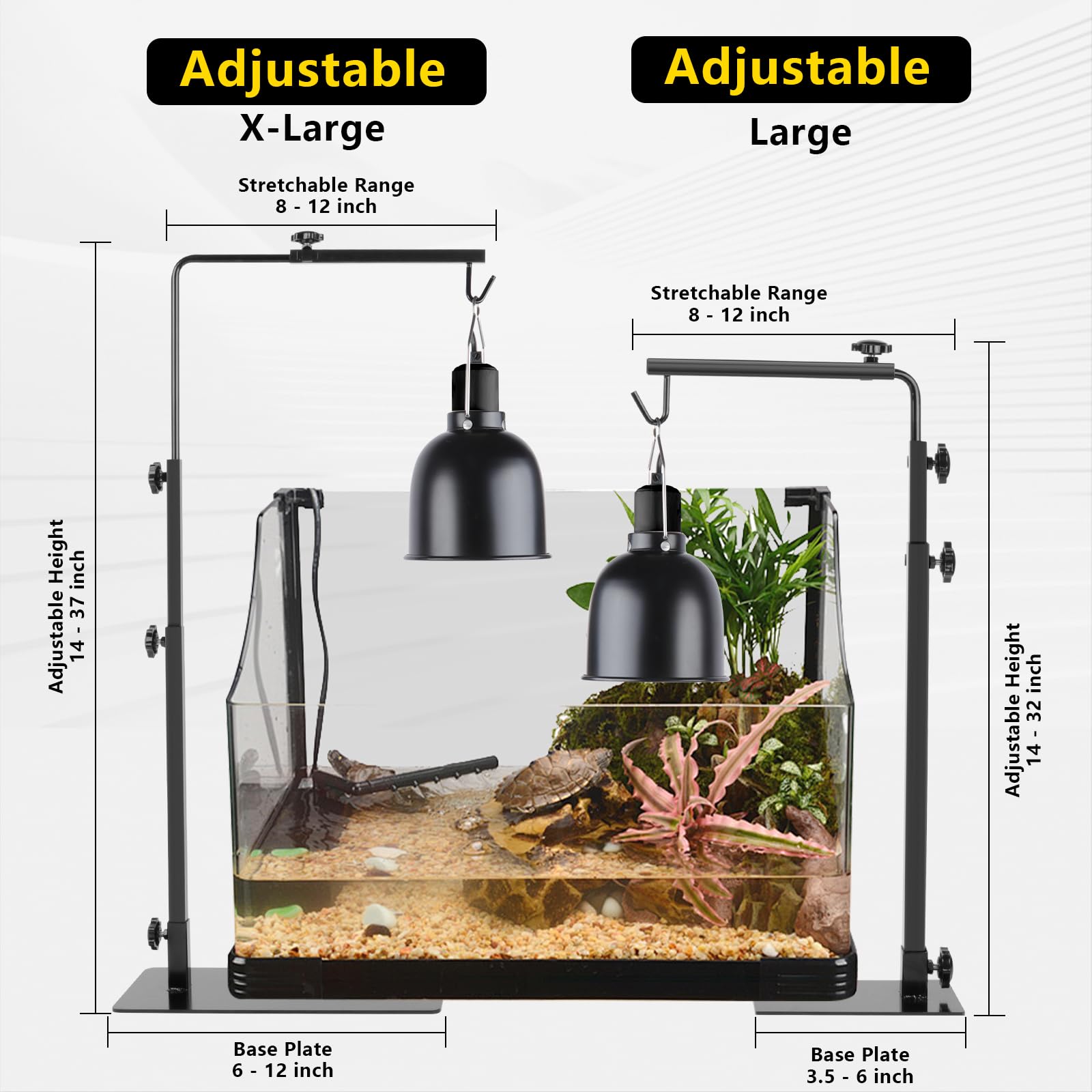 REPTI HOME Reptile Lamp Stand , Adjustable 14-37 Inch Heat Lamp Stand , Reptile Light Stand Holder Lamp Hanging Bracket Metal Su