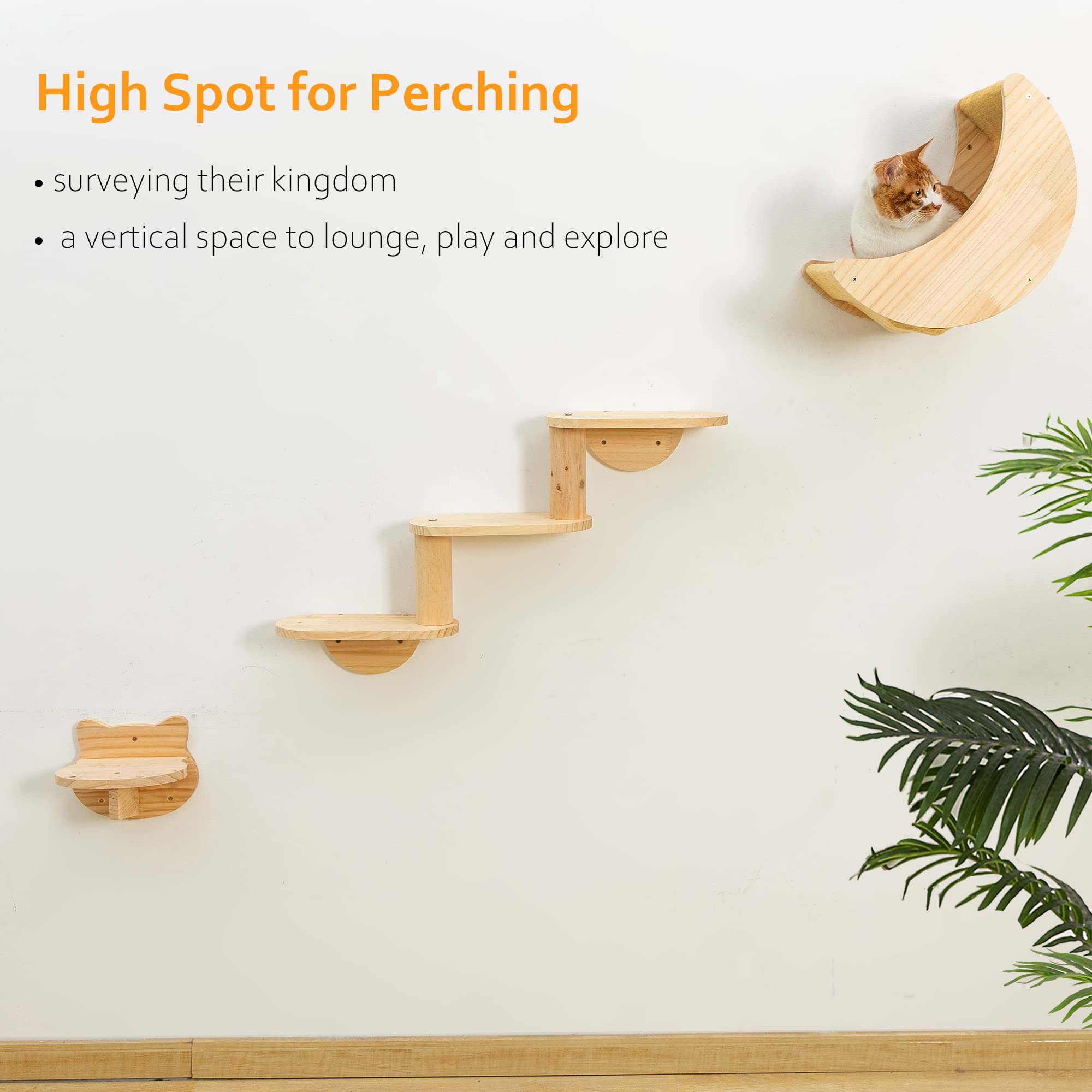 Cat Shelf for Wall Mount Hammock with 3-Levels Climbing Ladder and Shelves Moon Cats Wall Furniture for Activity Indoor Kitty (3