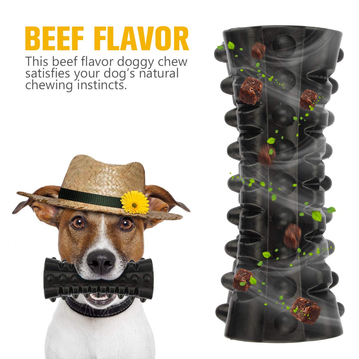 Vanfine Tough Squeaky Dog Toys For Aggressive Chewers - Dog Chew Toys For Aggressive Chewers Large Breed Stick - Durable Dog Toys For Aggressive Chewers Non-Toxic Natural Rubber Beef Flavor (Black)